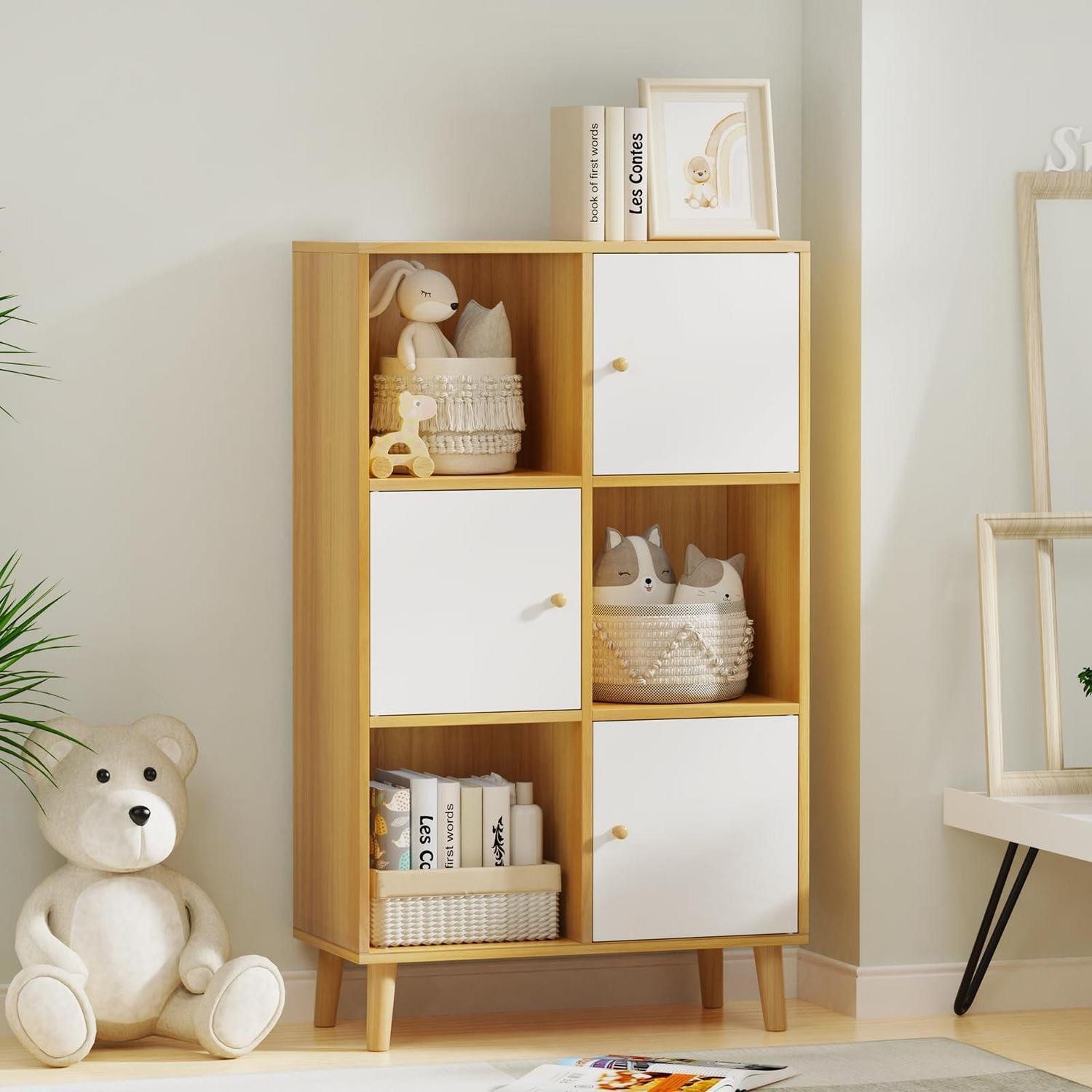 LuxusKollektion Bücherregal Bücherregal Würfelregal mit Türen 65x110cm Holzoptik, 1-tlg.
