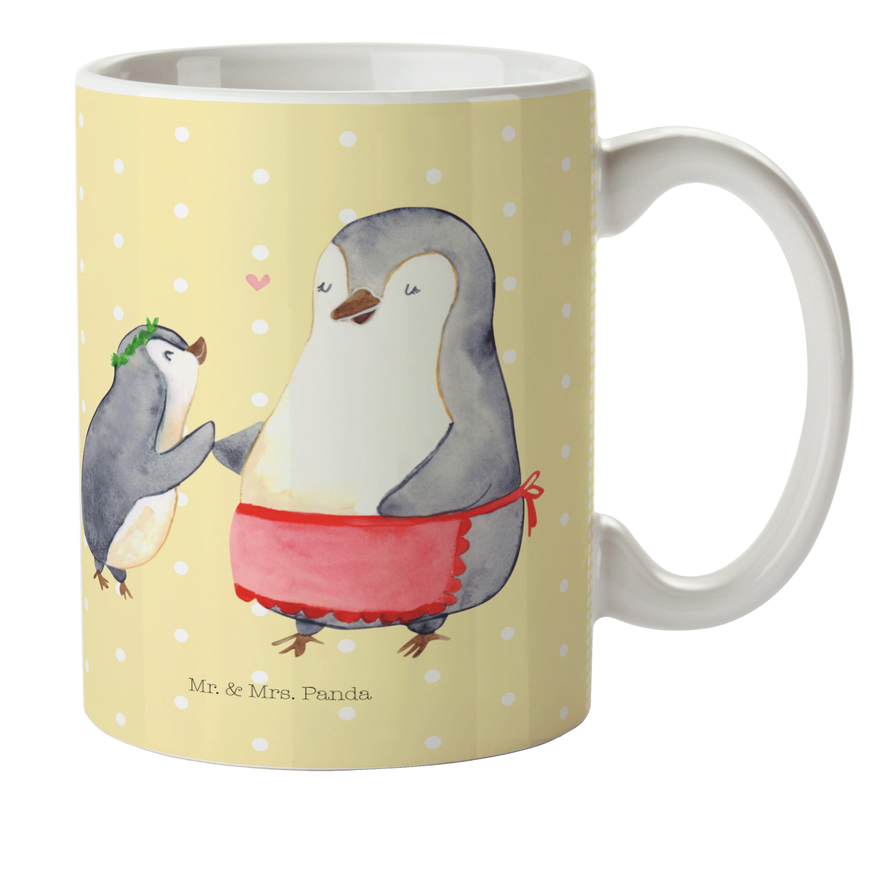 Mr. & Mrs. Panda Kinderbecher Pinguin mit Kind - Gelb Pastell - Geschenk, Trinkbecher, Outdoorgesch, Kunststoff
