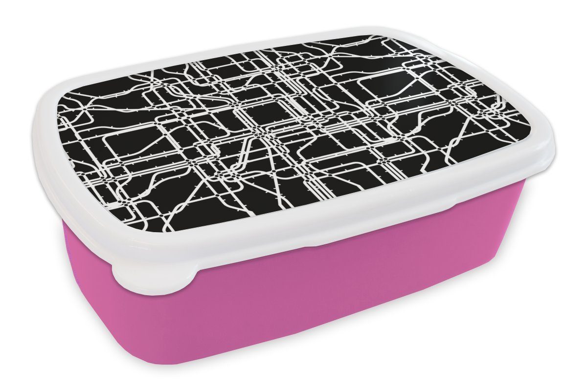 Kunststoff, MuchoWow Weiß Mädchen, Snackbox, (2-tlg), Muster Computer, und für rosa Erwachsene, Brotbox Kunststoff - Netzwerk Kinder, - - Lunchbox Brotdose Schwarz