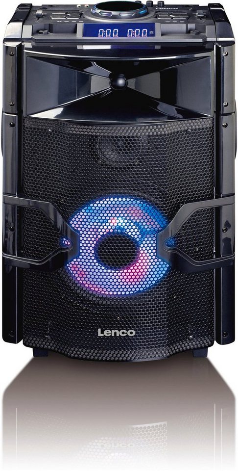 Lenco PMX-250 Soundsystem mit Mixfunktion, BT, Licht Party-Lautsprecher,  Kein Stromanschluss notwendig, die aufladbare Batterie hält bis zu 10  Stunden