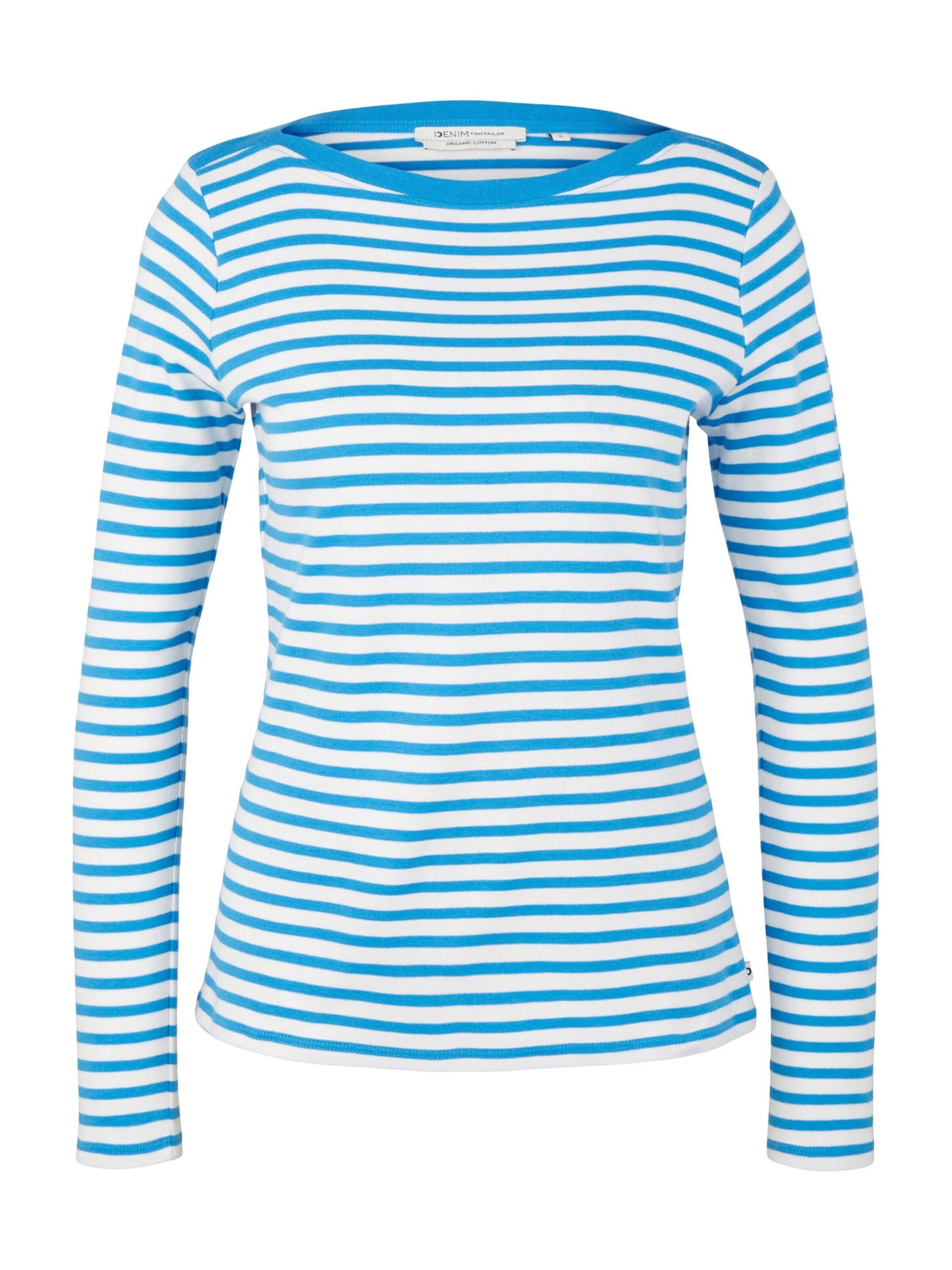TOM TAILOR Denim Langarmshirt Mid Plain/ohne Details Blue (1-tlg) Stripe White