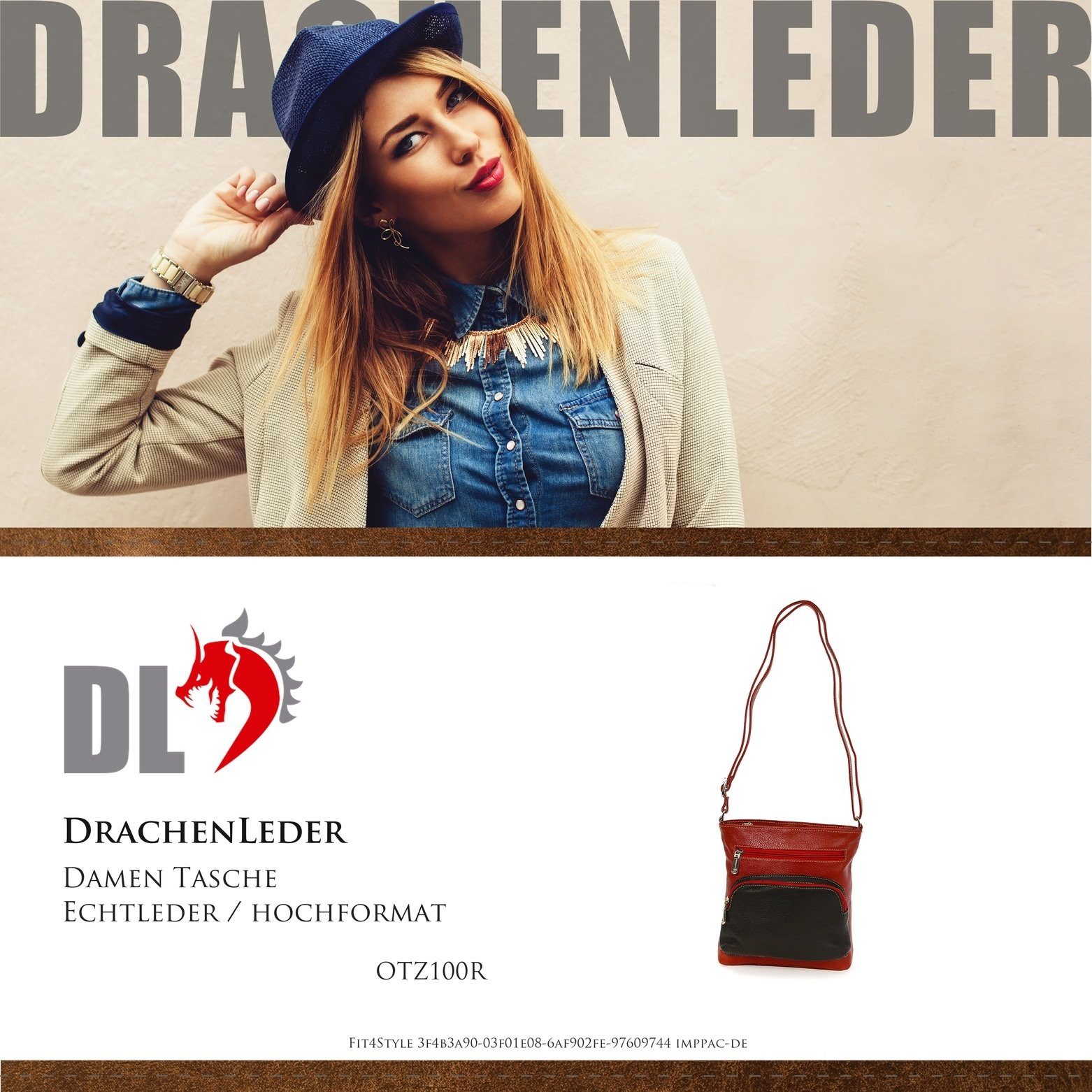 DrachenLeder Damen (Handtasche), braun Damen Handtasche OTZ900X Handtasche Tasche, DrachenLeder schwarz, Echtleder rot