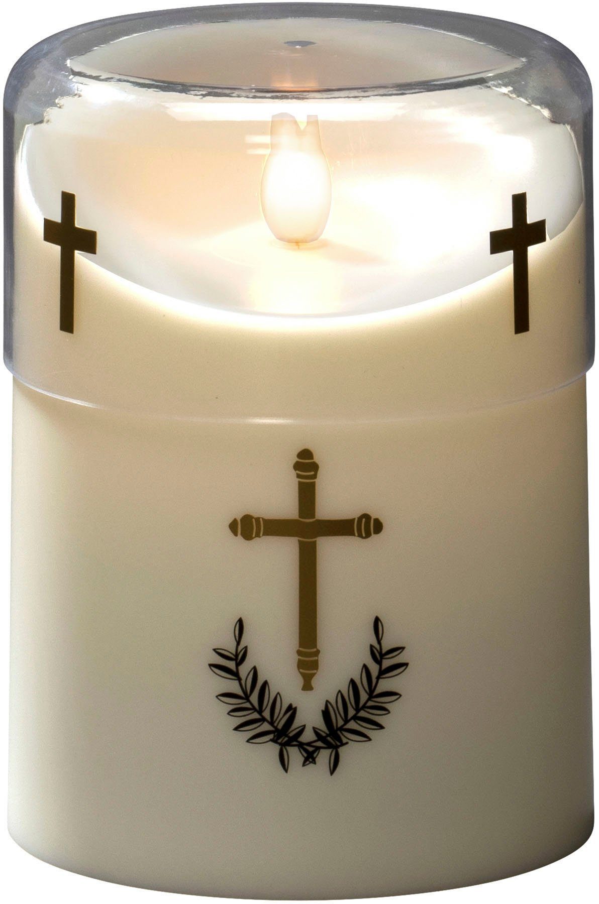 KONSTSMIDE Grabkerze LED Gedenklicht, 1 warm weiße Diode, batteriebetrieben (1-tlg), 8h Timer, 3D-Flamme