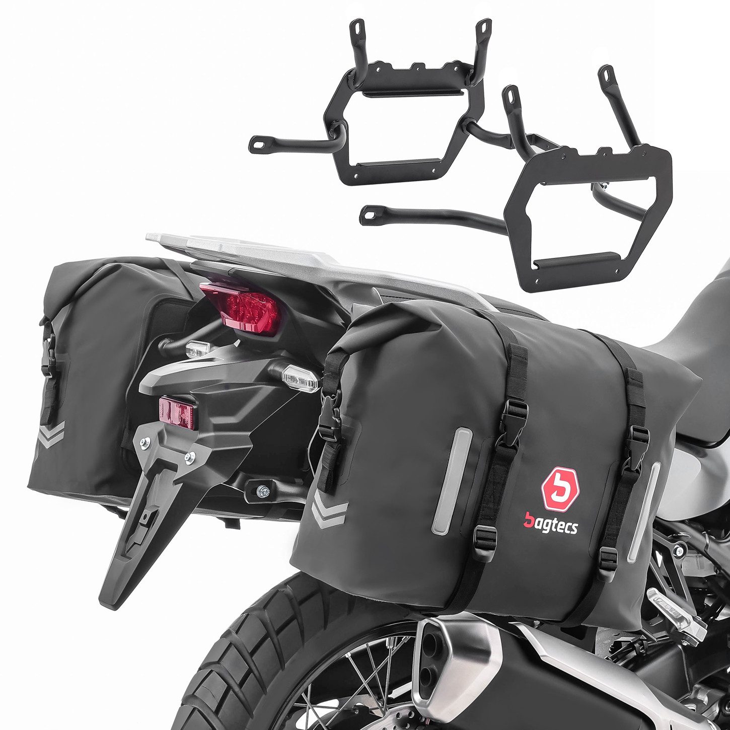 Bagtecs Kofferset Satteltaschen Set WP8 für Honda Transalp XL 750 23-25 + Kofferträger