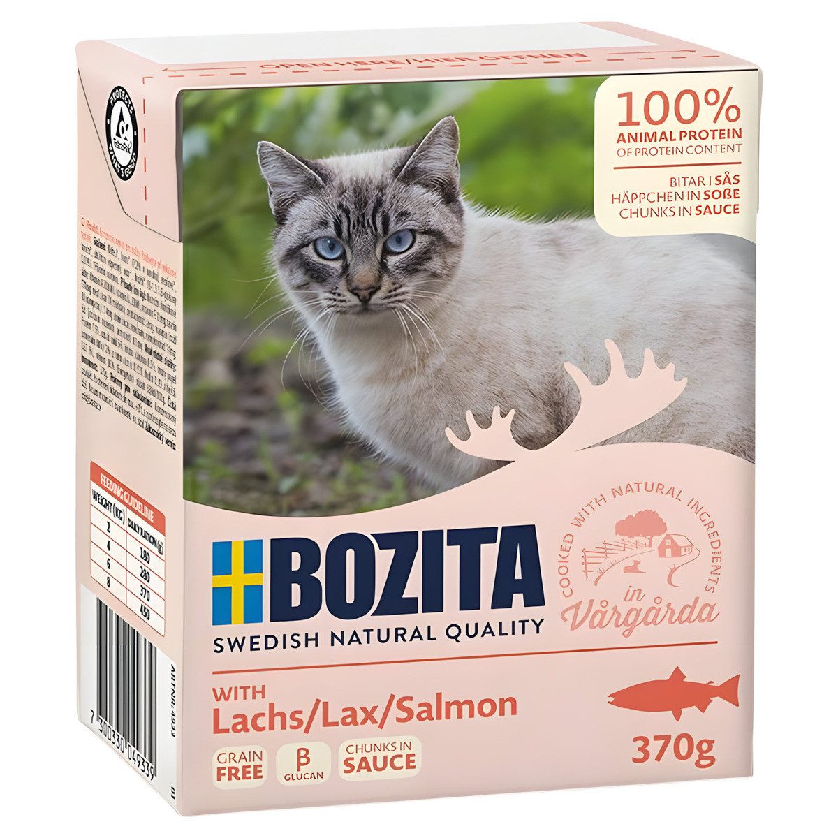 Bozita Häppchen in Soße mit Lachs 370 g - 6 Stück, Nassfutter für: Katze