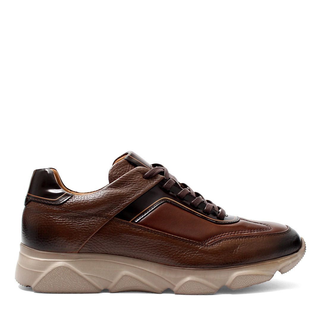 Celal Gültekin Plateau Schnürschuh Runde Kappe Freizeit Herren Sneaker Narbenleder, Apron-Naht, Braun, 44