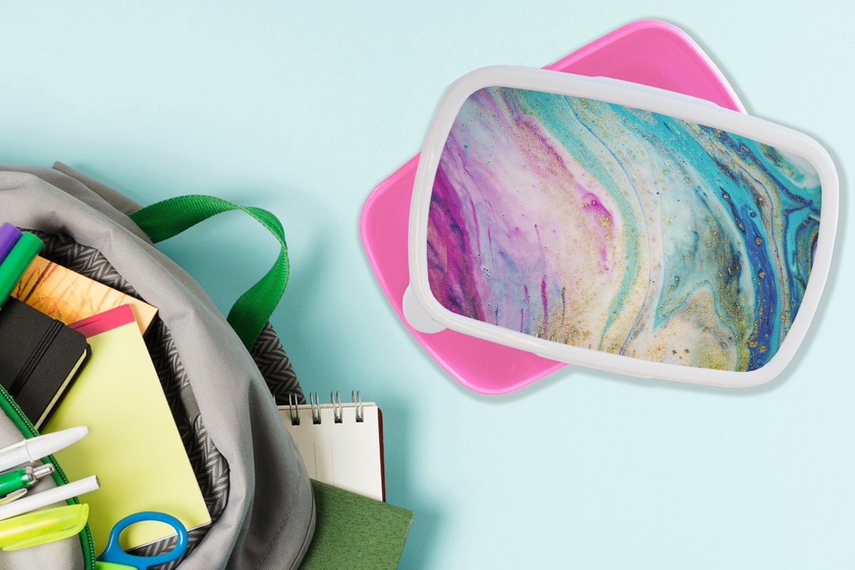 Farbe für (2-tlg), Marmor Erwachsene, Brotbox Lunchbox Kunststoff Kinder, - Mädchen, rosa Snackbox, Brotdose Kunststoff, MuchoWow Regenbogen, -