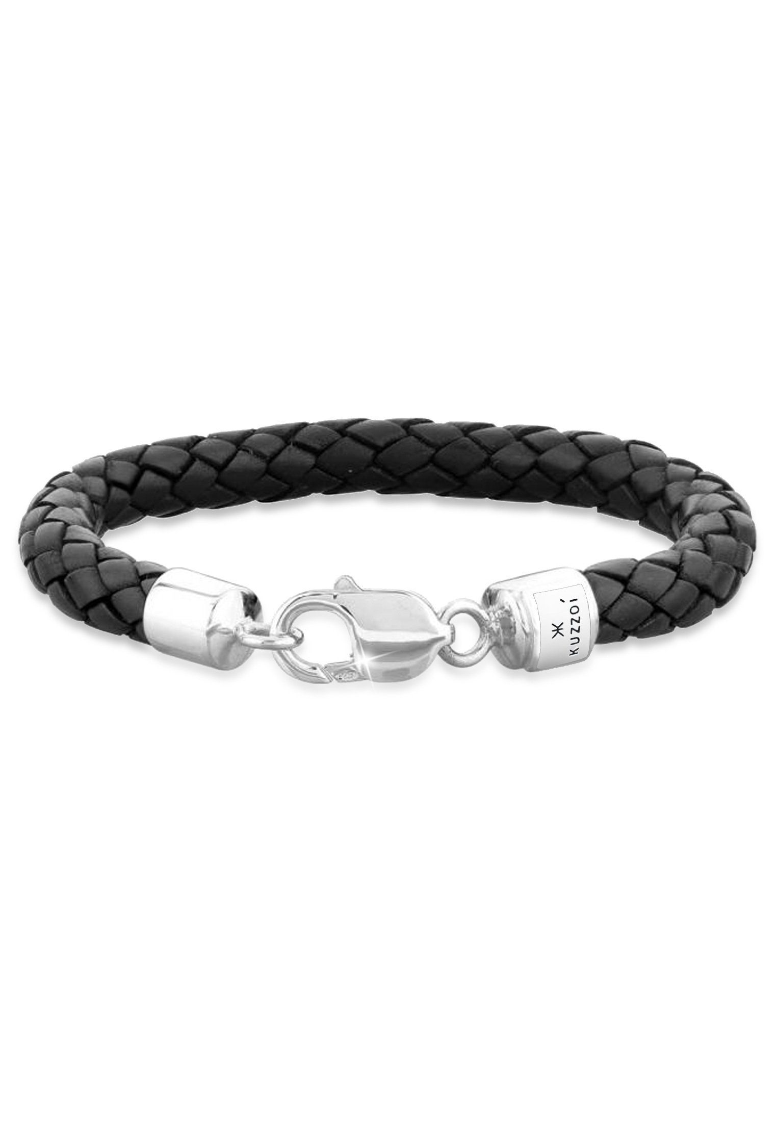 Armband Herren Echtleder Geflochten Karabiner 925 Silber