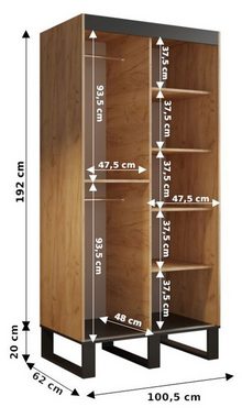 Feldmann-Wohnen Schiebetürenschrank Loft (Loft, 1-St) 100x62x212cm beton / schwarz mit Zierleisten und Spiegel