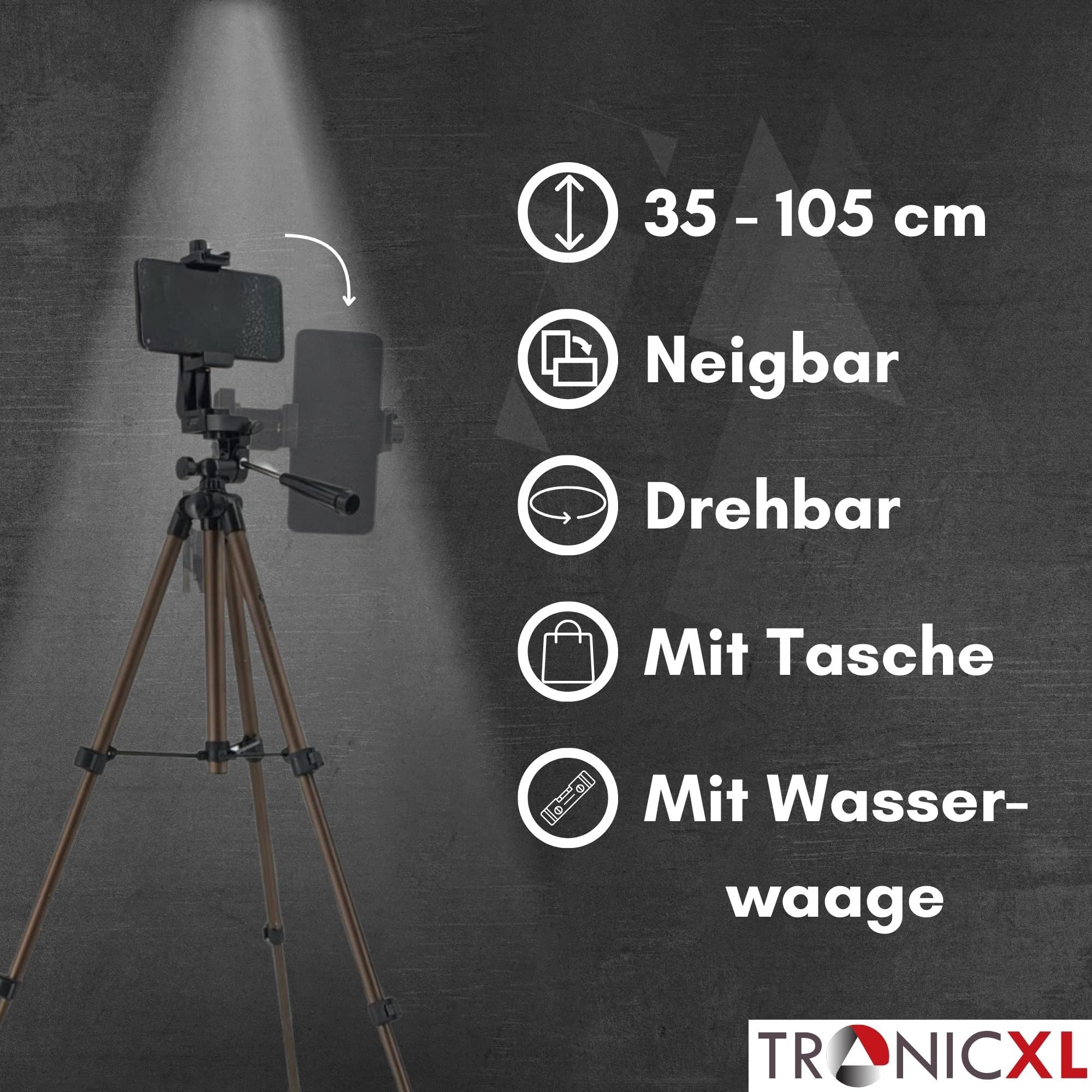 TronicXL Handy Stativ drehbar Smartphone Halterung Ständer Tripod Halter Video Kamerastativ (Ausfahrbare Mittelsäule, Wasserwaage) – Bild 2 von 5