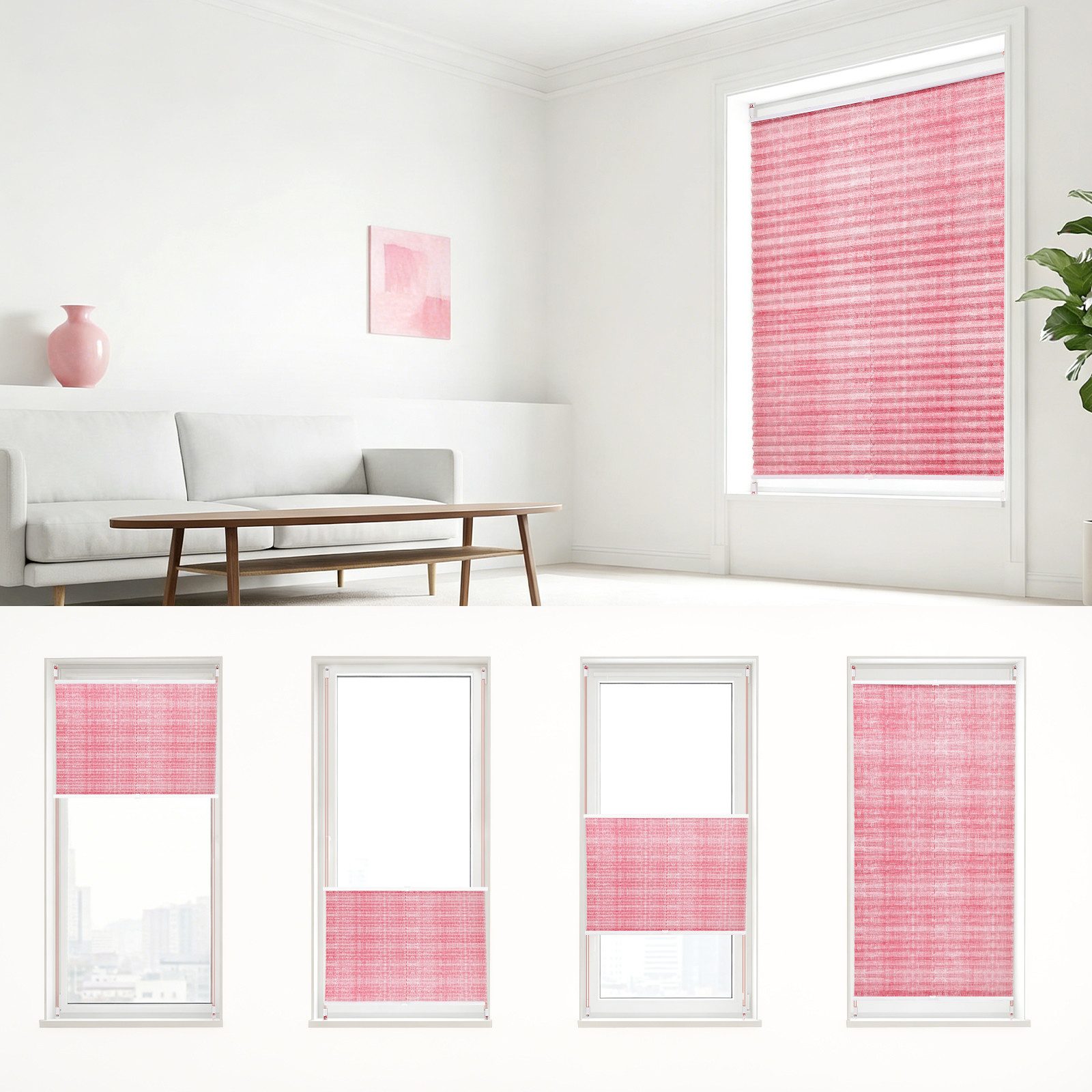 Sekey Plissee Plissee ohne Bohren Lichtschutz Rollo Klemmfix für Fenster & Tür, blickdicht, verspannt, Klemmfix, Faltrollo, Easyfix, Sonnenschutzrollo, Jalousie – Bild 2 von 5