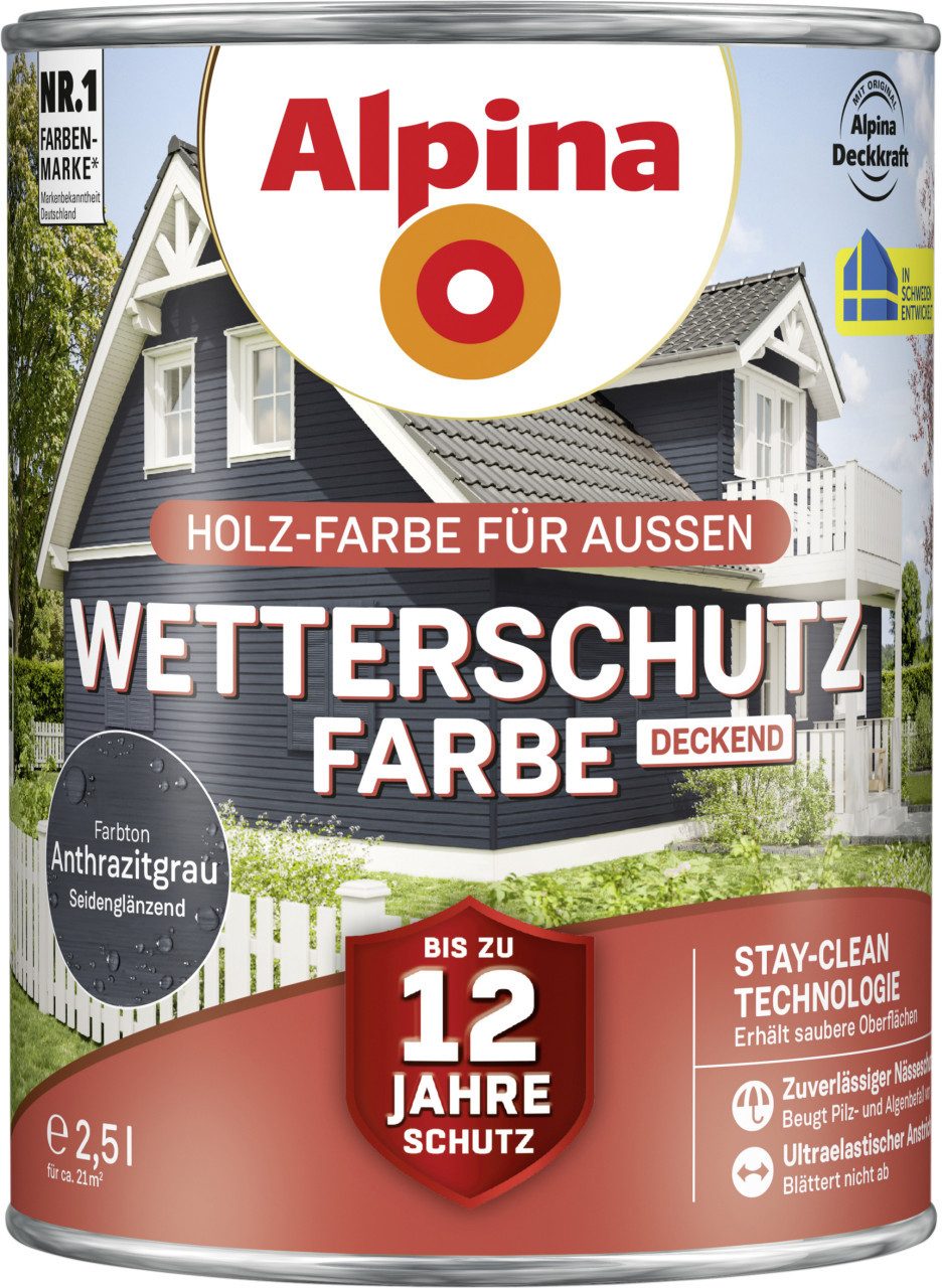 Alpina Holzschutzlasur Alpina Wetterschutzfarbe 2,5 L anthrazitgrau