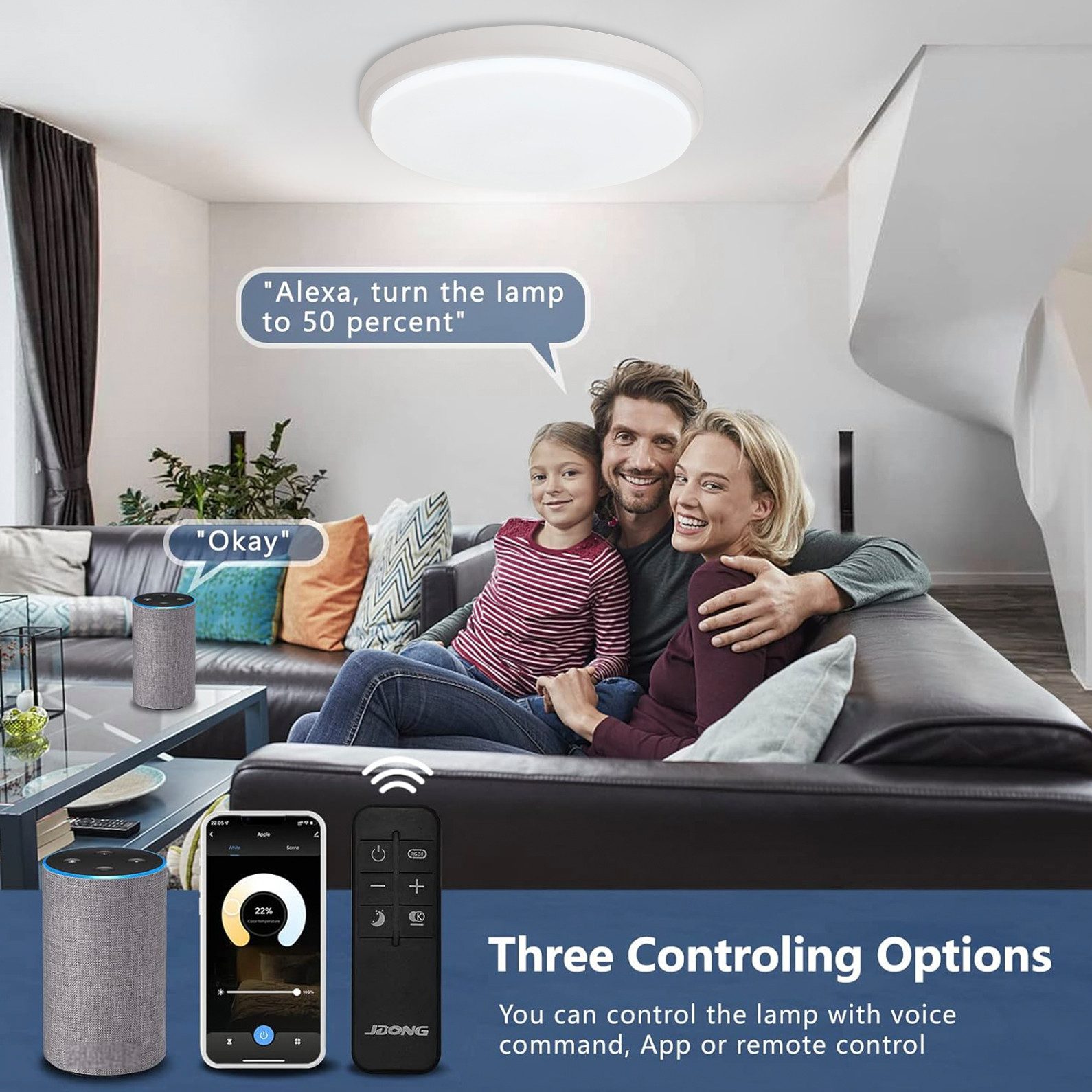 JDONG Deckenleuchte LED 30/40/50CM, RGB Deckenleuchte Rund 3000K-6500K, Led Deckenleuchte dimmbar, Kompatibel mit Alexa, APP-Steuerung, Google Assistant, Fernbedienung, für Schlafzimmer, Wohnzimmer, Kinderzimmer