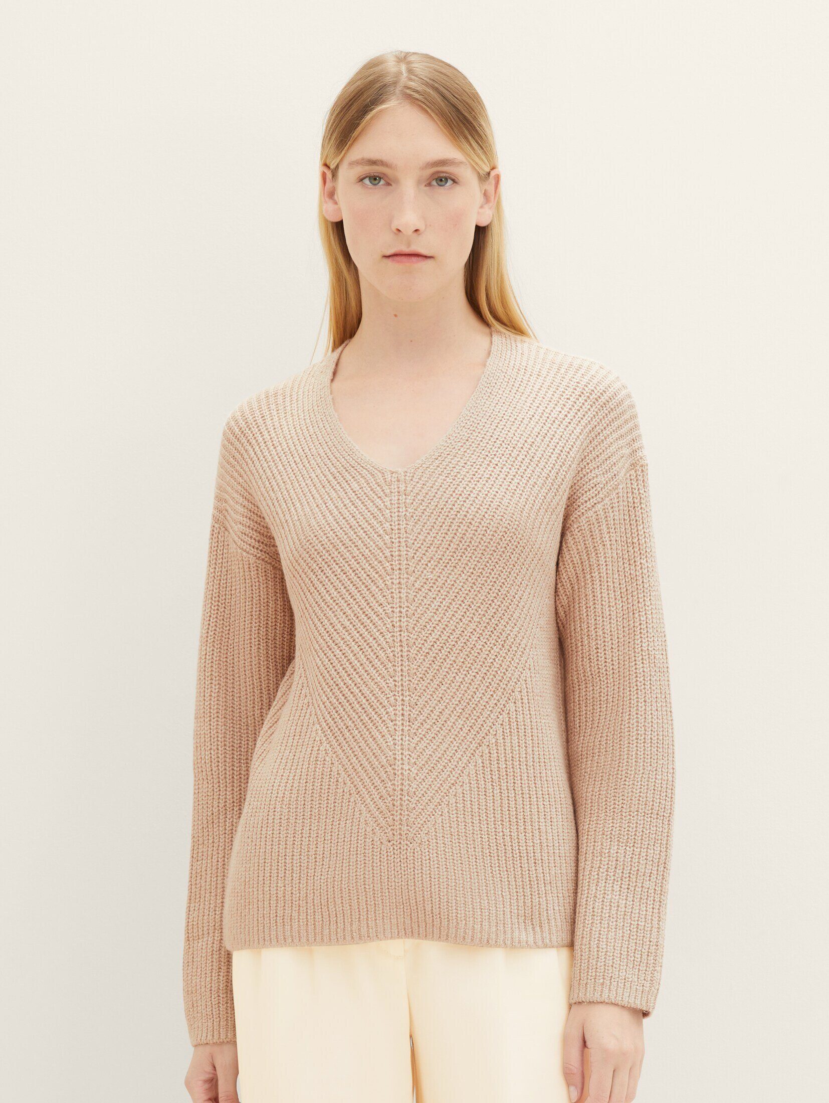 TOM TAILOR Strickpullover V-Ausschnitt Strickpullover doeskin melange