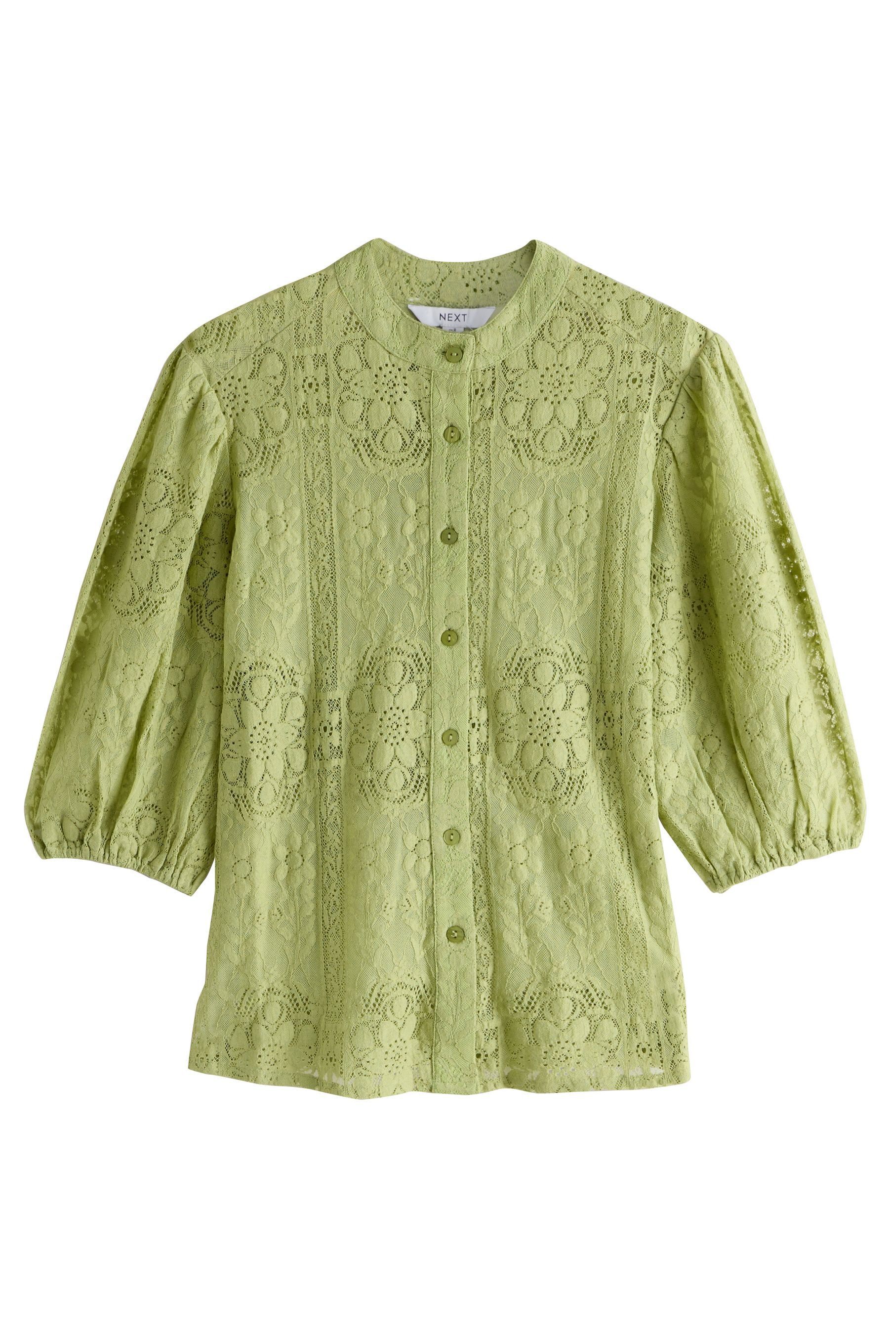 Next Spitzenbluse Kurzärmelige Bluse mit Spitzendetails (1-tlg)