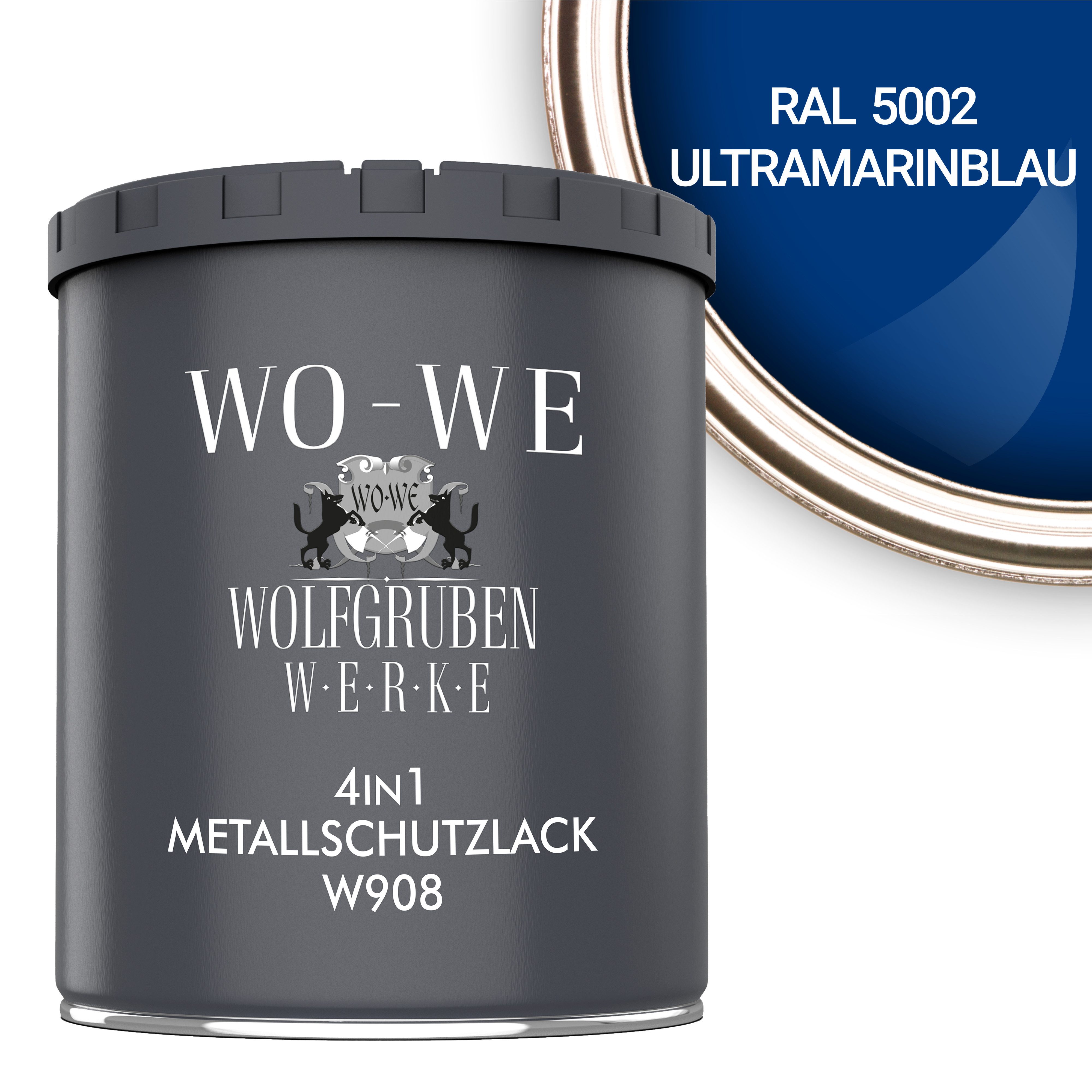 WO-WE Metallschutzlack 4in1 Metalllack Metallfarbe Metallschutzfarbe W908, 0.75L - 2,5L, Außenbereich