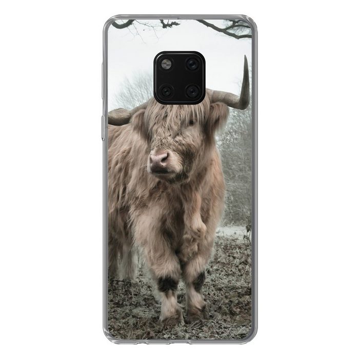 MuchoWow Handyhülle Schottischer Highlander - Wald - Nebel - Kuh - Tiere - Natur Handyhülle Huawei Mate 20 Pro Handy Case Silikon Bumper Case