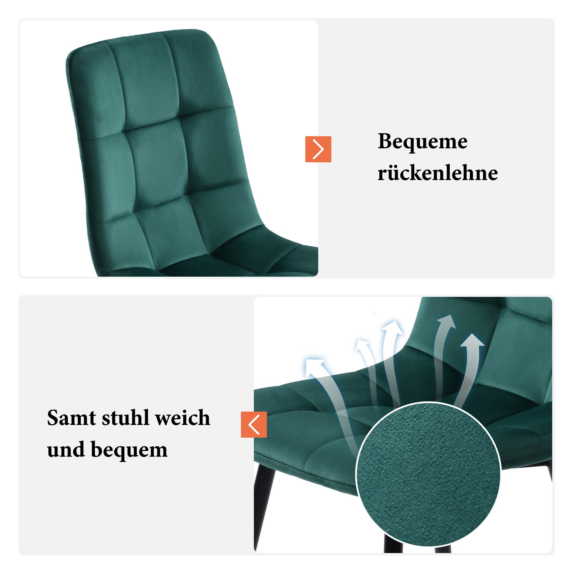 i@home Essgruppe Rechteckiger Esstisch Moderner Küchentisch Set mit 4 Stühlen, (5er-Set, 117cm Esstisch mit 4 Stühlen Set), grün Stuhl