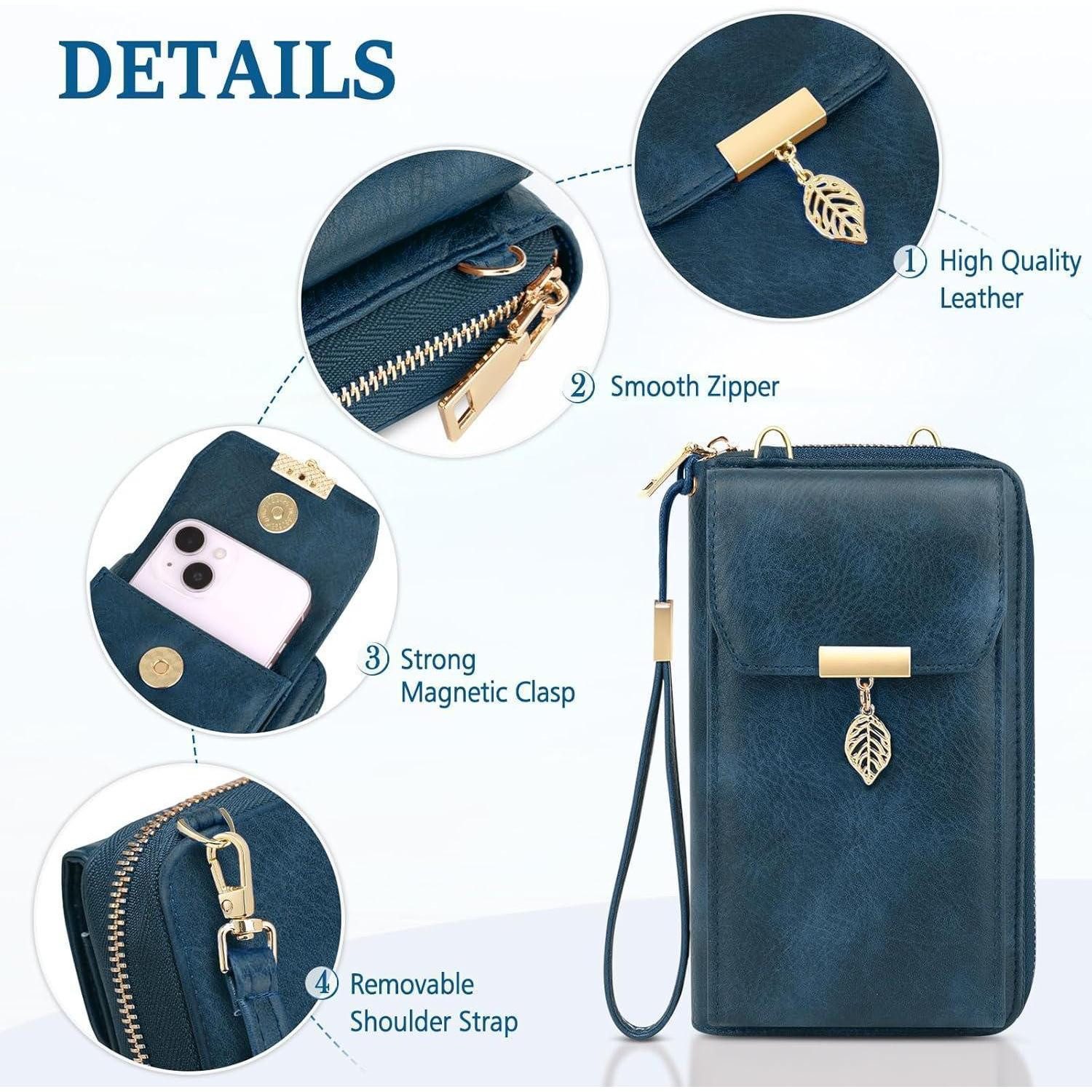 LuxusKollektion Handytasche Handytasche Geldbörse Umhängetasche RFID Schutz Damen Crossbody Leder