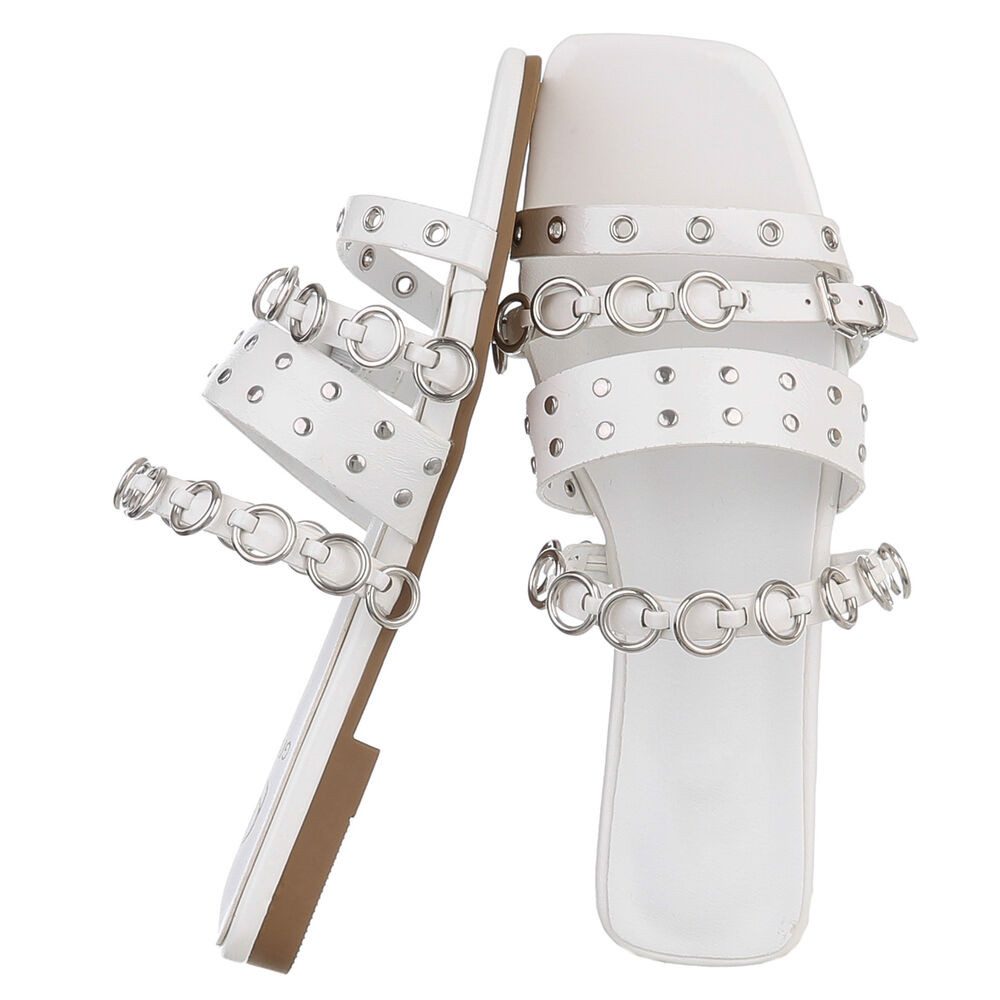 Ital-Design Designer-Sandalen mit Ringen und Nieten für Damen Pantolette (8 günstig online kaufen
