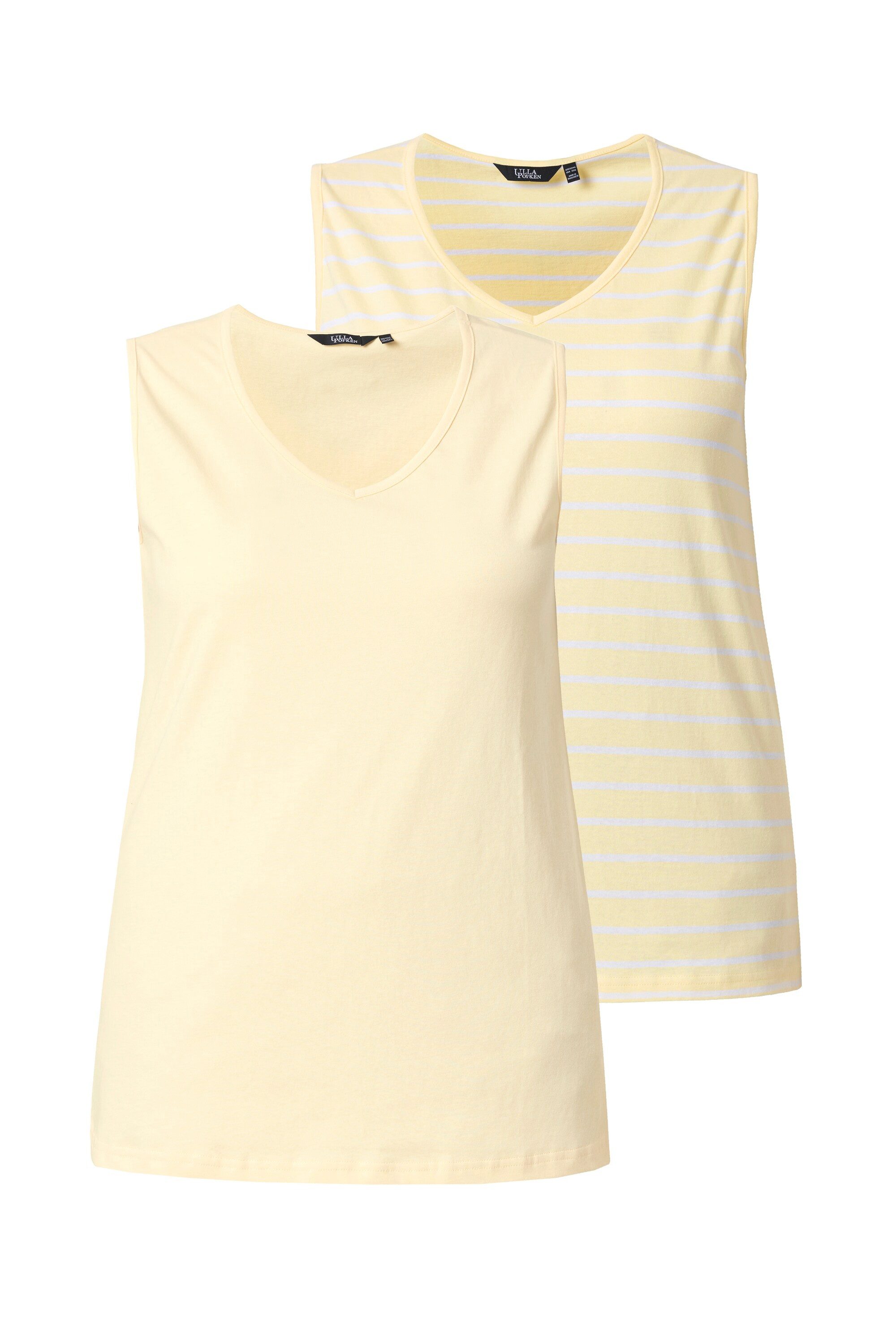 Longtop Top 2er-Pack Ringel/uni V-Ausschnitt ärmellos