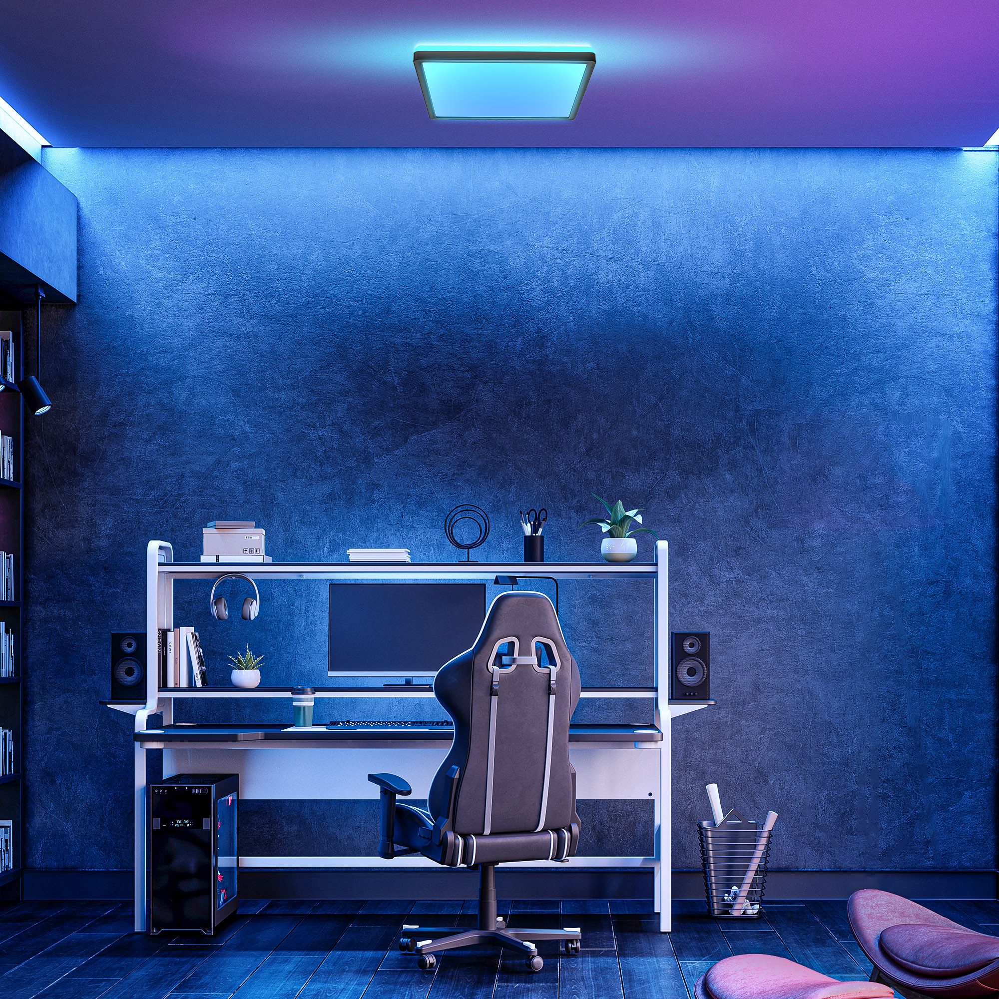 B.K.Licht Deckenleuchte LED Deckenlampe dimmbar Wohnzimmer Fernbedienung Backlight schwarz, Fernbedienung, LED fest integriert, 4000K - neutralweiß, RGB-Farbwechsler, RGBW Panel eckig 29x29cm flach 15W 1850lm 230V Memory Büro - BKL1551