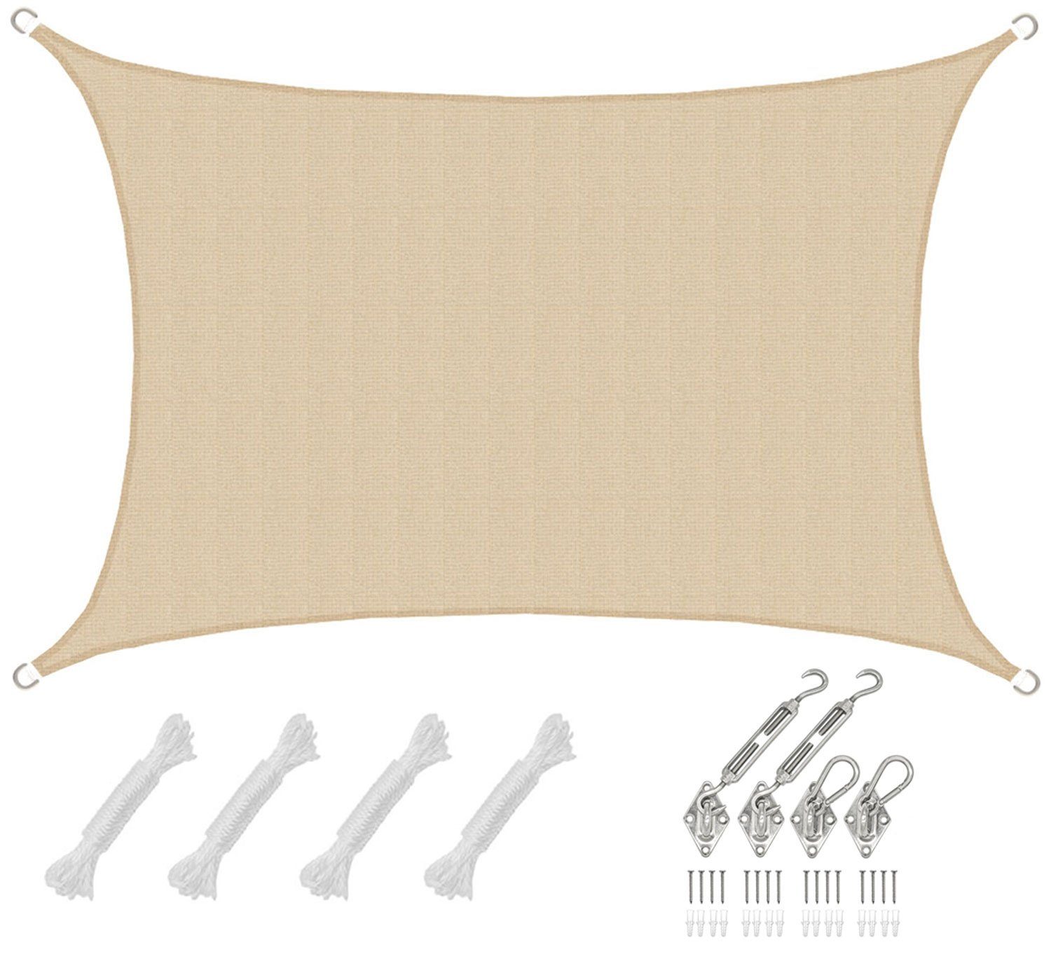 Sonnensegel mit Befestigung - 5 x 3 m Winddurchlässig für Garten, Terrasse, Balkon