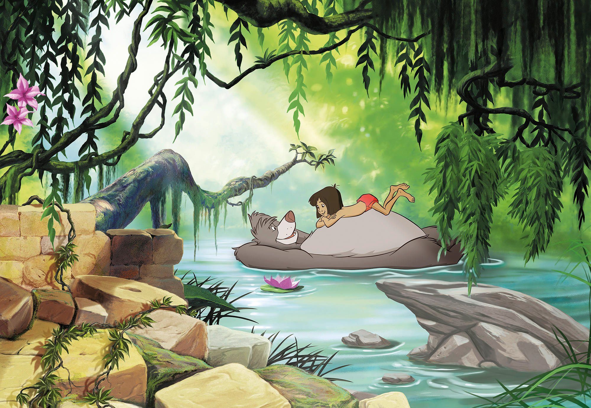 Komar Fototapete Jungle book swimming with Baloo, (Packung, 1 St), 368x254 cm (Breite x Höhe) | Fototapeten