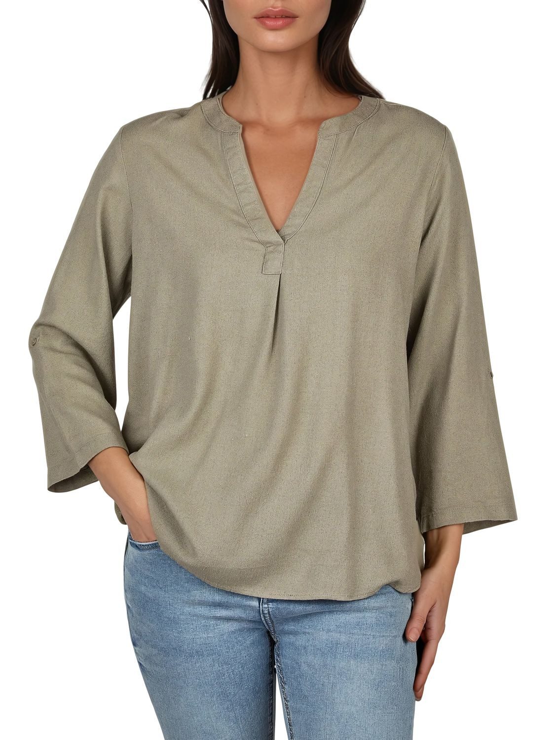 DENIMFY Hemdbluse Damen Leinen Bluse DFSara Regular Fit Tunika mit V-Aussch günstig online kaufen