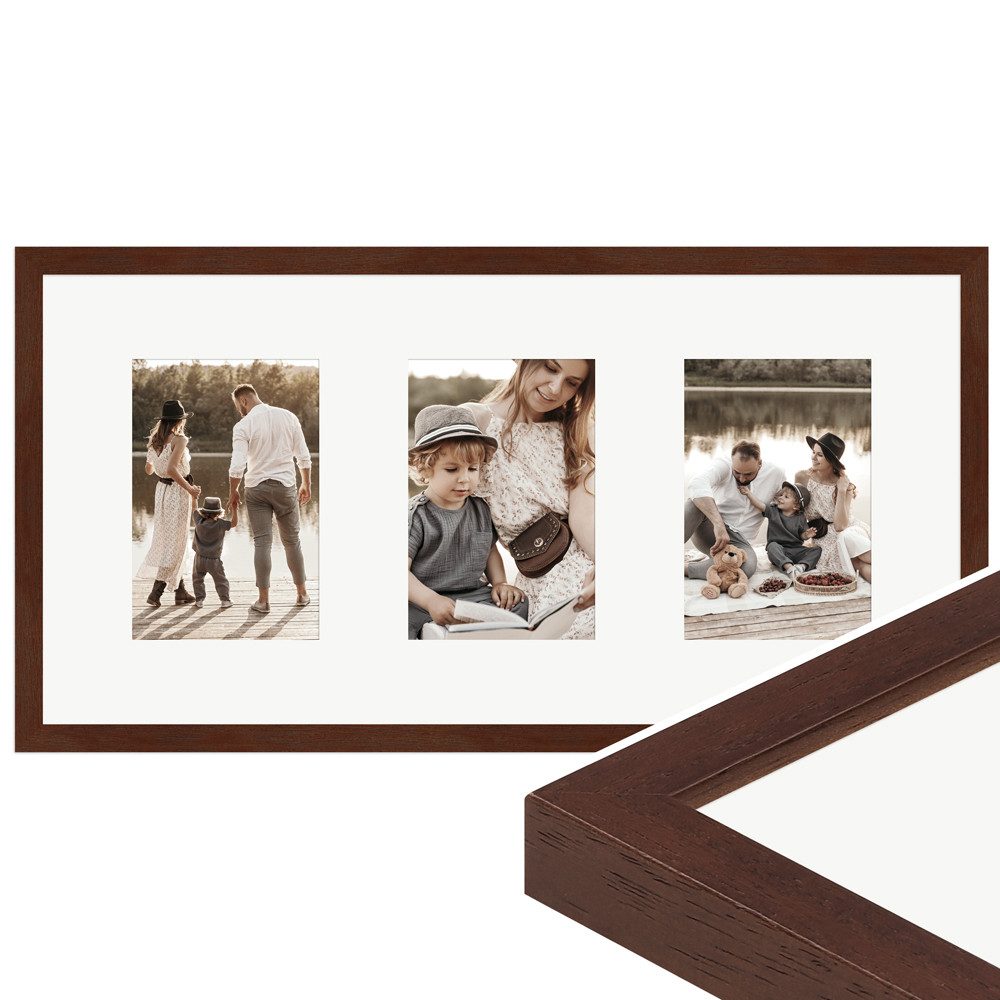 WANDStyle Galerierahmen G950 25x50 cm, für 3 Bilder, im Format 10x15 cm, aus Massivholz in der Farbe Nussbaum