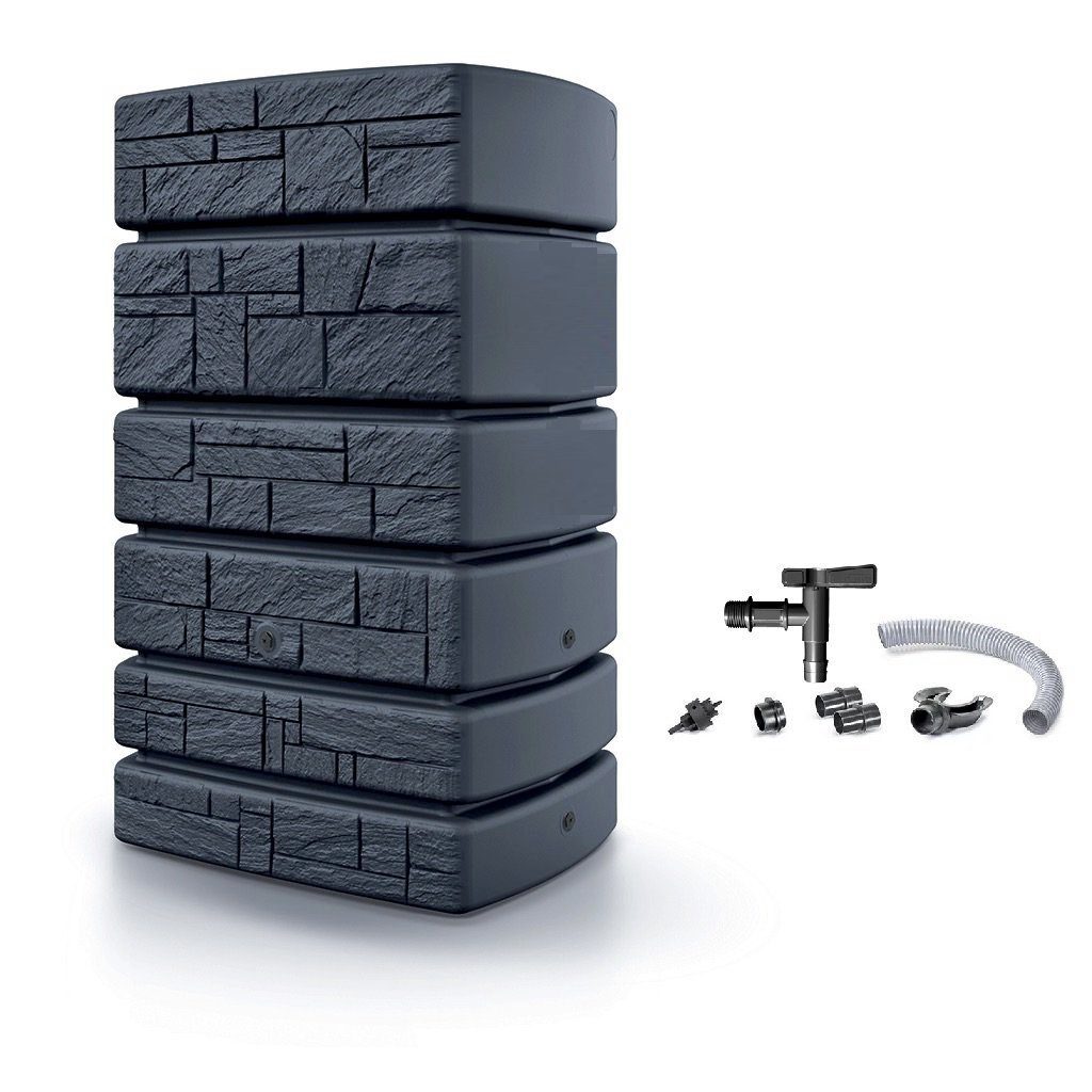 Kreher Regentonne XXL "TOWER STONE" 500 Liter in Grau / Anthrazit mit Anschlusstechnik, 500 l, Frostsicher