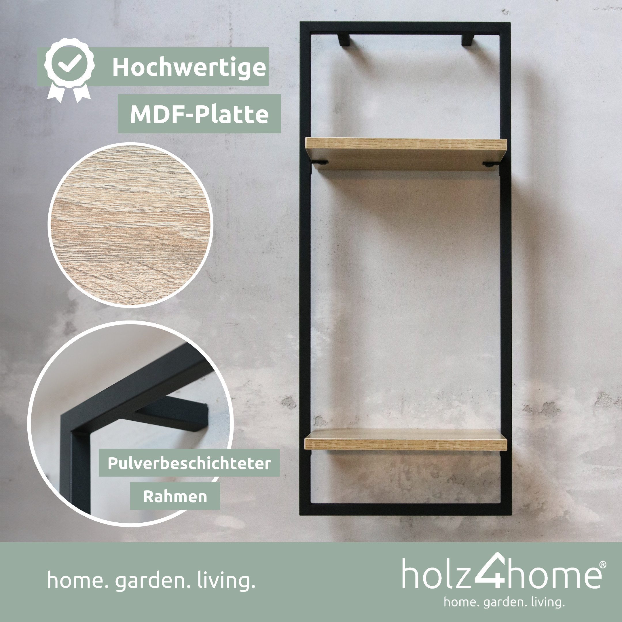 holz4home® Wandregal MDF Sonoma mit Metallrahmen günstig online kaufen