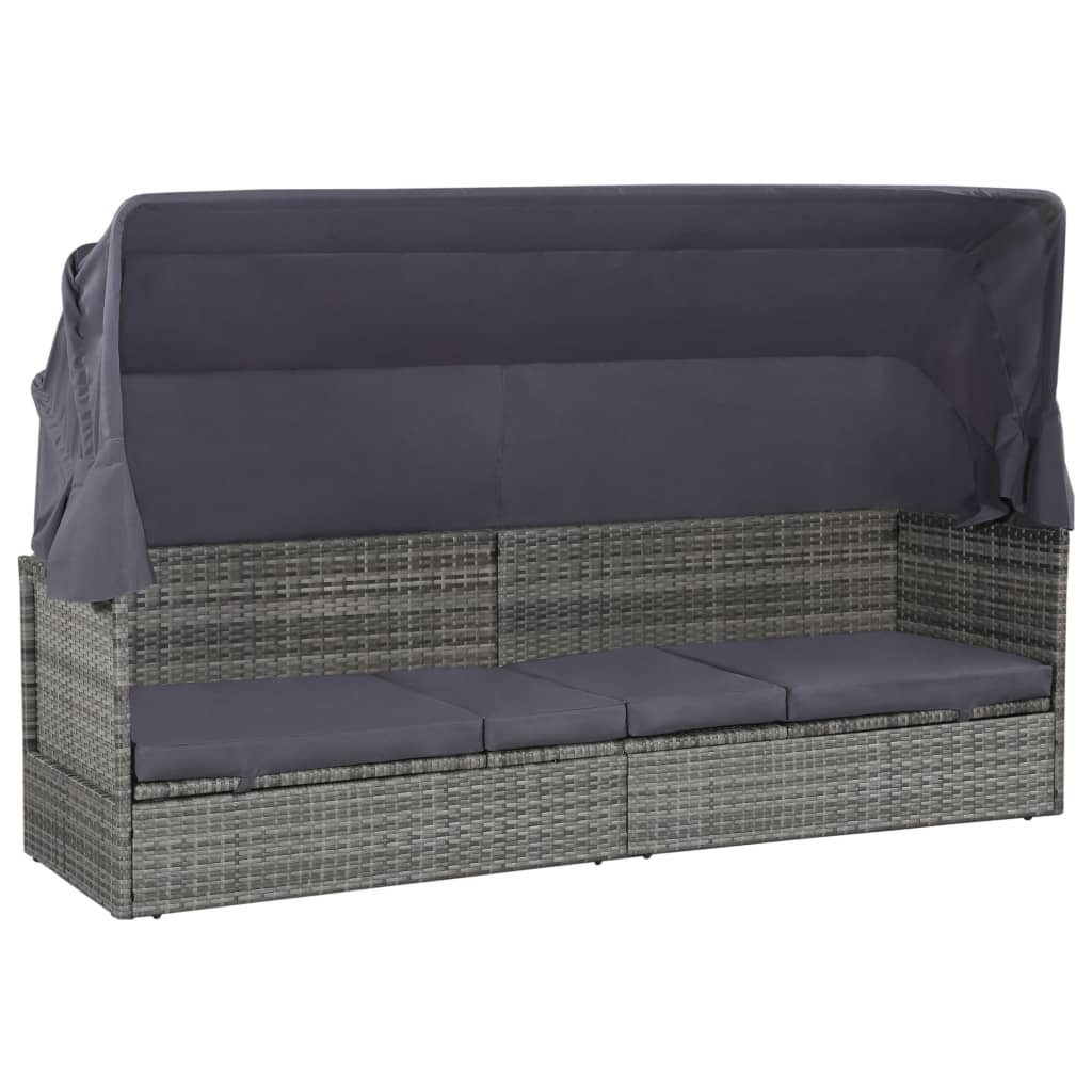 furnicato Gartensofa Strandkorb Loungebett 205x62x124 cm Grau mit Baldachin, 1 Teile