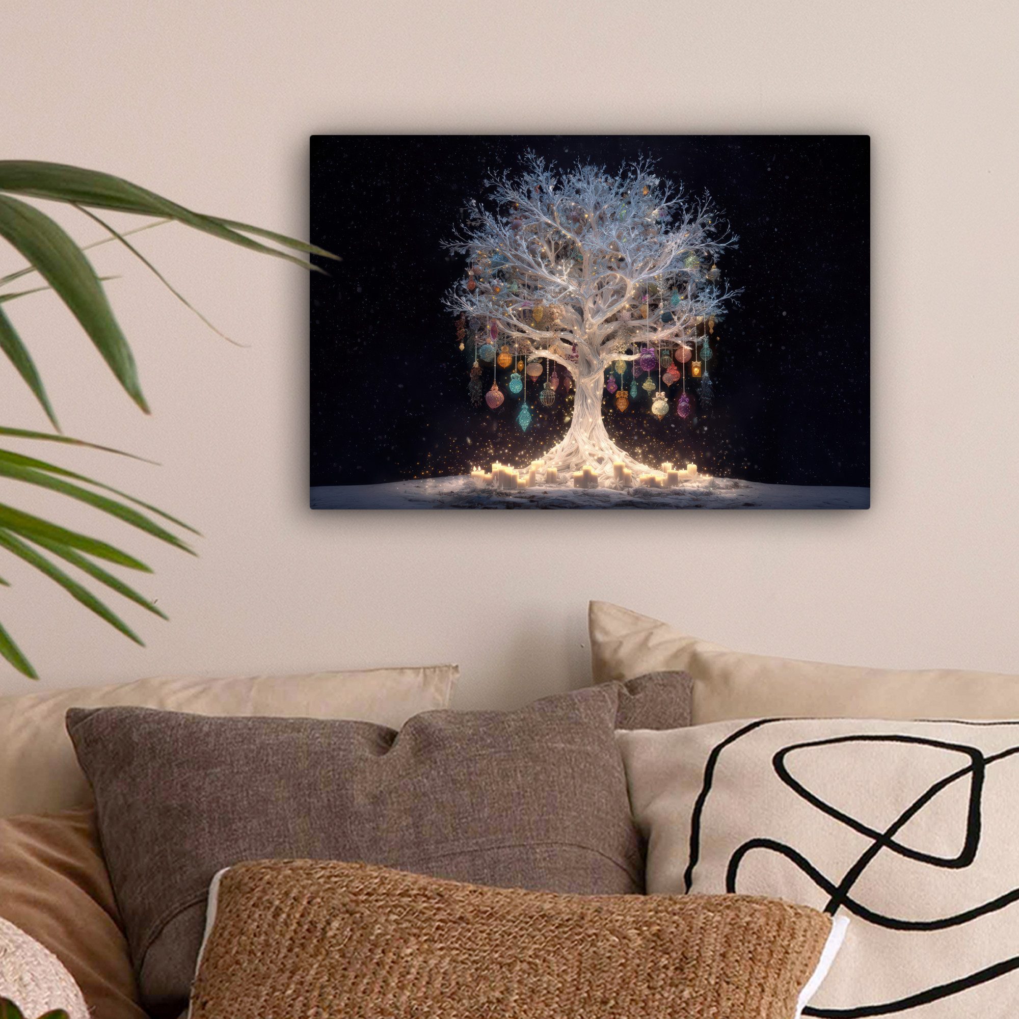 OneMillionCanvasses® Leinwandbild Schneebaum - Lichter - Weiß - Farbenfroh, günstig online kaufen
