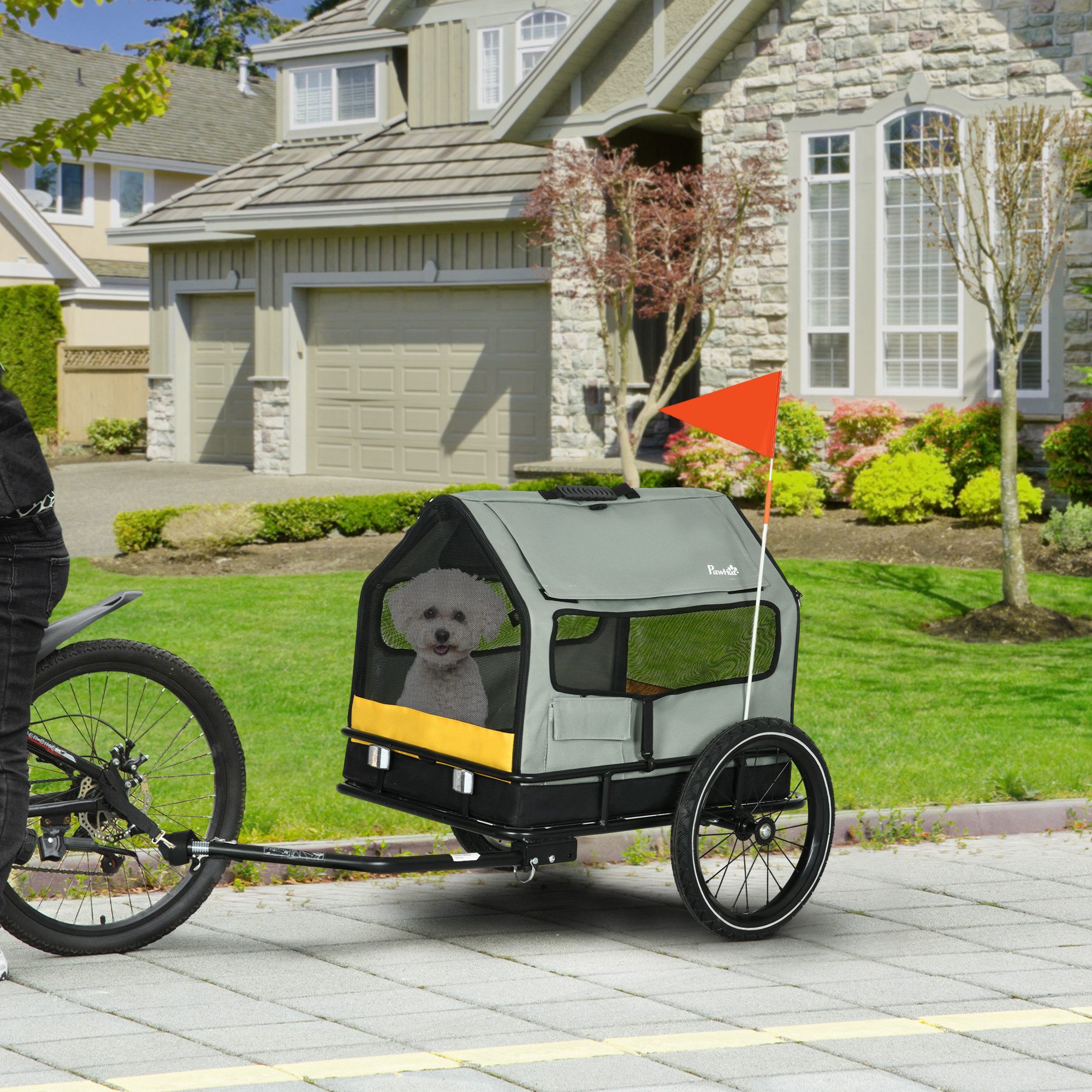 PawHut Fahrradhundeanhänger 3-in-1 Hundeanhänger Haustierhaus, Lastenanhänger, für kleine Hunde bis 10 kg, Oxford, Grau