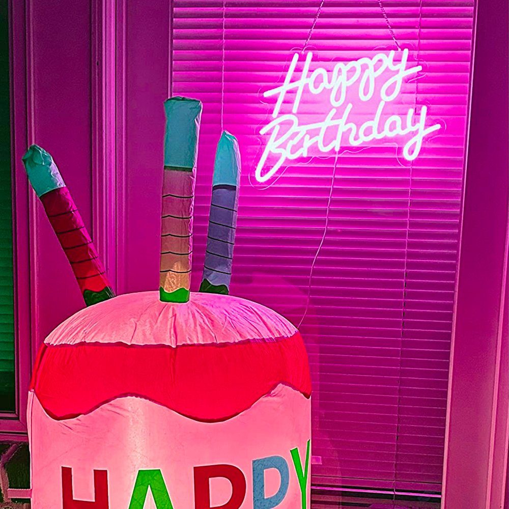 Rosnek LED Dekolicht mit für Rückwand Wandkunst Geburtstag und Party Birthday, Blau, Schalter, LED-Neonlicht, Eisblau, Happy groß, USB Rosa, Dekoration