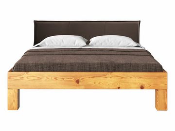 Moebel-Eins Massivholzbett, CURBY 4-Fuß-Bett mit Polster-Kopfteil, Material Massivholz, rustikale Altholzoptik, Fichte