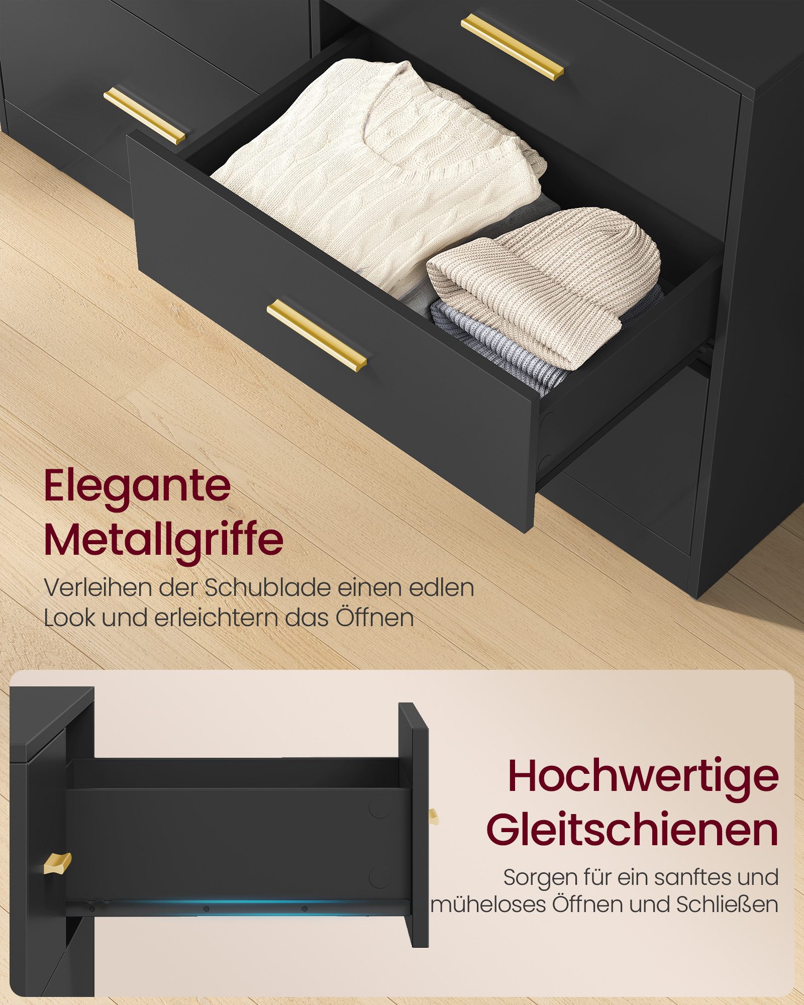 VASAGLE Kommode, Kommodenschrank, modern, Sideboard, Aufbewahrungsschrank, 6 Schubladen