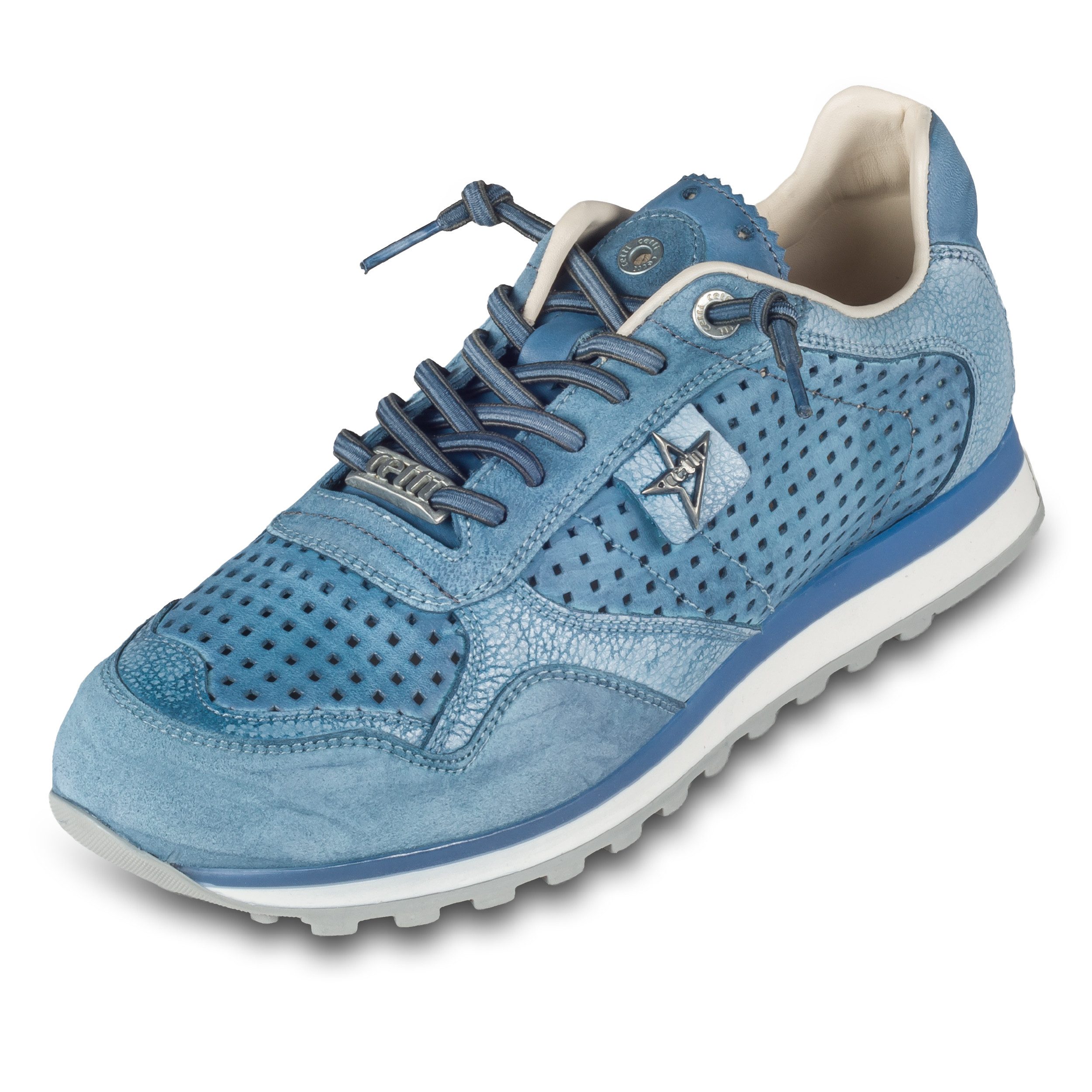 Cetti Herren Sneaker C848, blau, Leder perforiert (used tin indigo) Sneaker Gefertigt in Spanien