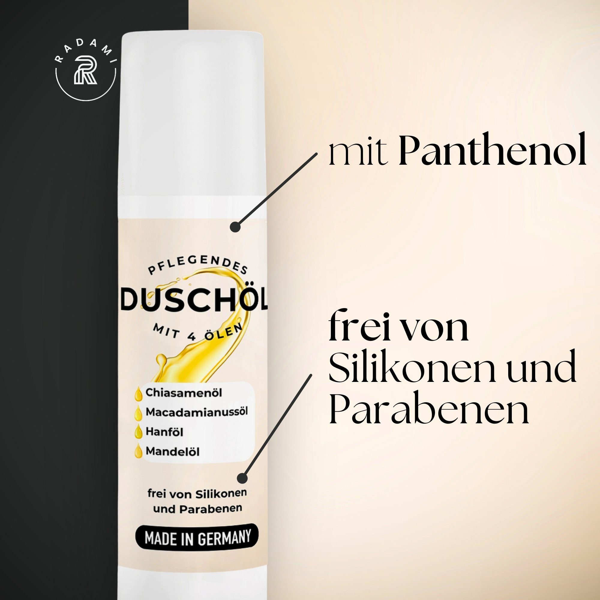 Radami Körperöl Duschöl natürliche Öle und Panthenol Duschbad Duschgel 2x150ml