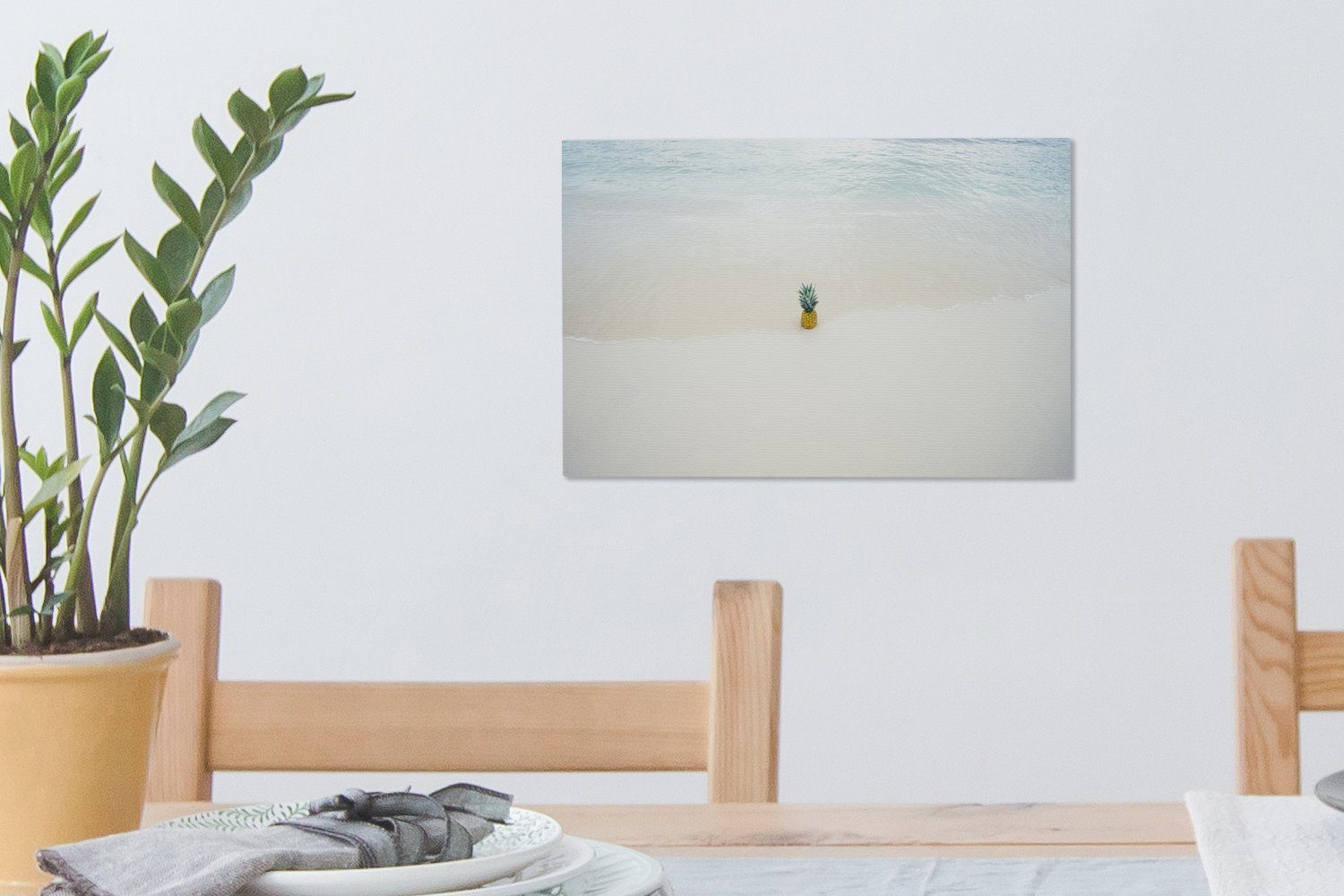 Sand, cm (1 Ananas - OneMillionCanvasses® Wasser - St), 30x20 Leinwandbild Leinwandbilder, Aufhängefertig, Wandbild Wanddeko,
