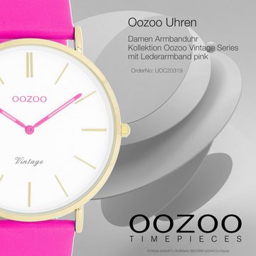 OOZOO Quarzuhr Oozoo Damen Armbanduhr Vintage Series, Damenuhr rund, groß (ca. 40mm), Lederarmband pink, Fashion