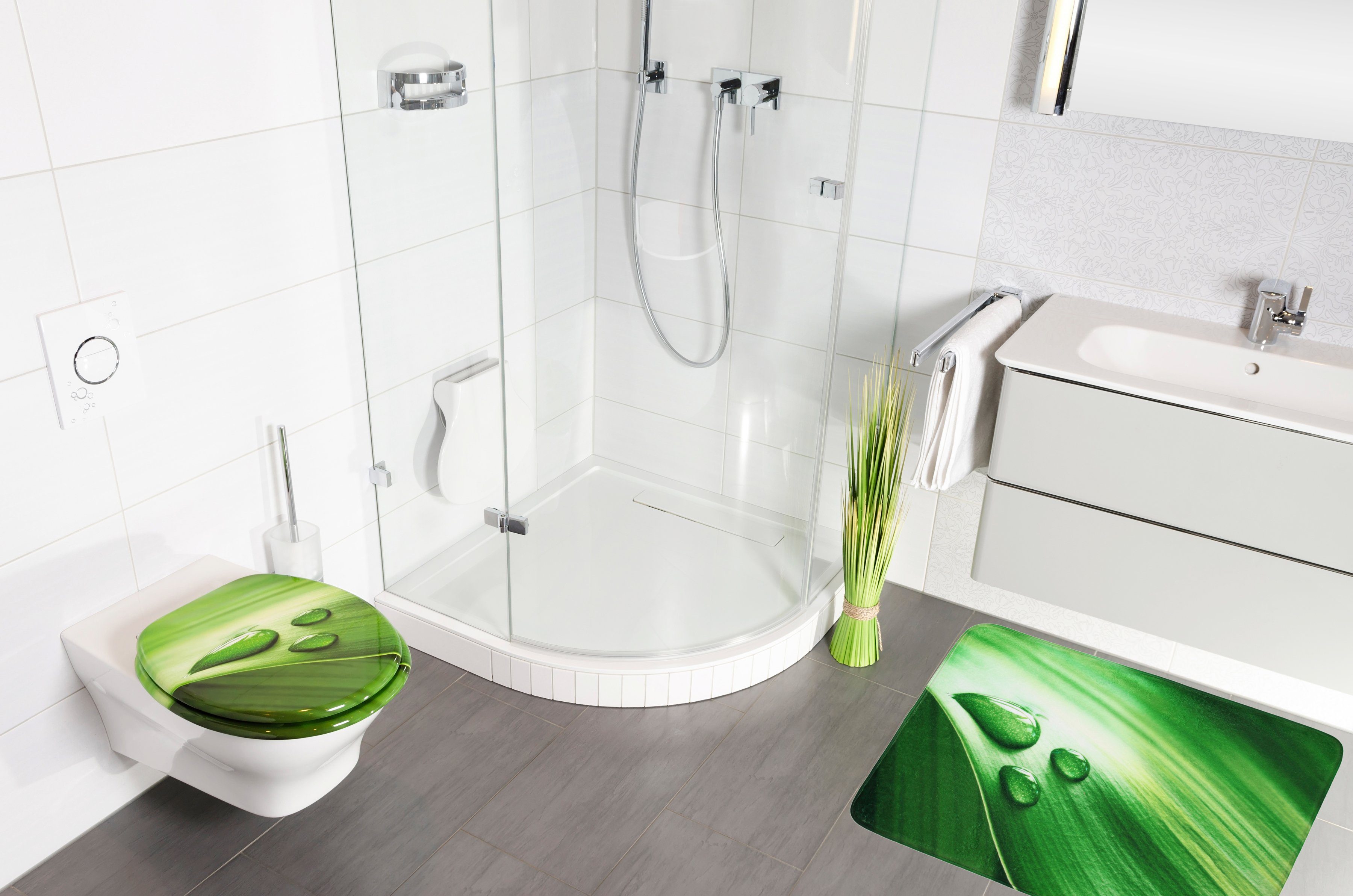 Badaccessoire-Set Leaf, Badteppich WC-Sitz, Sanilo tlg., Komplett-Set, Waschbeckenstöpsel bestehend 3 aus und Green