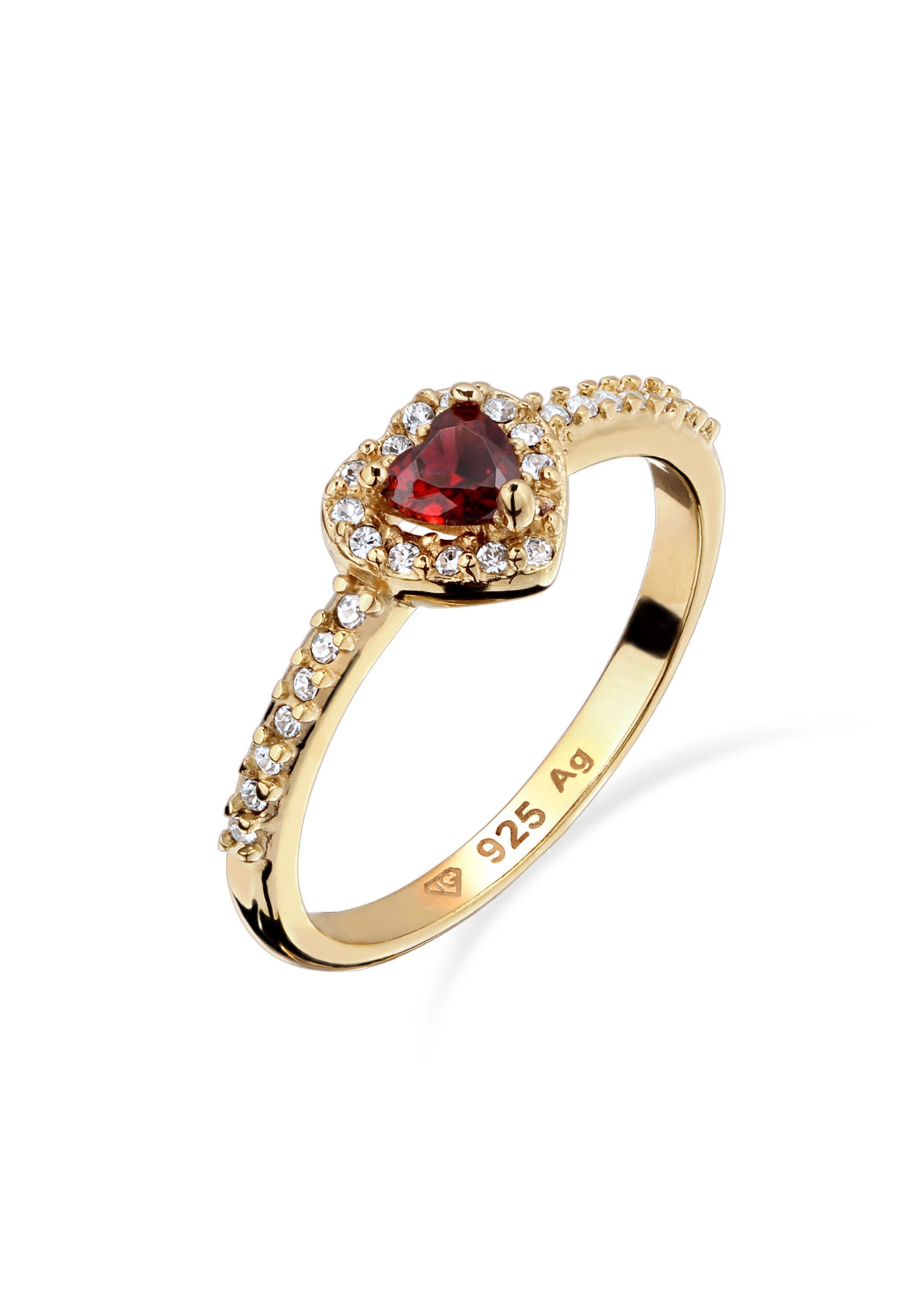 Elli Fingerring Herz Swarovski® Kristalle Zirkonia Rot 925 Sterling Silber vergoldet
