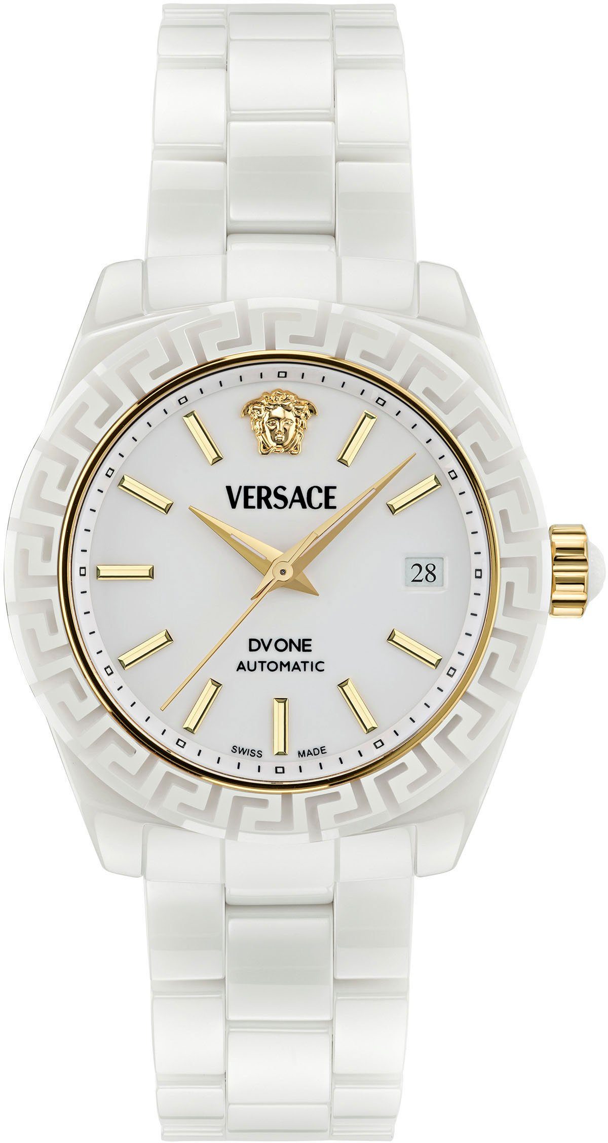 Versace Automatikuhr DV ONE AUTOMATIC, VE6B00223, Armbanduhr, Damenuhr, mechanische Uhr, Datum, Swiss Made, Keramik