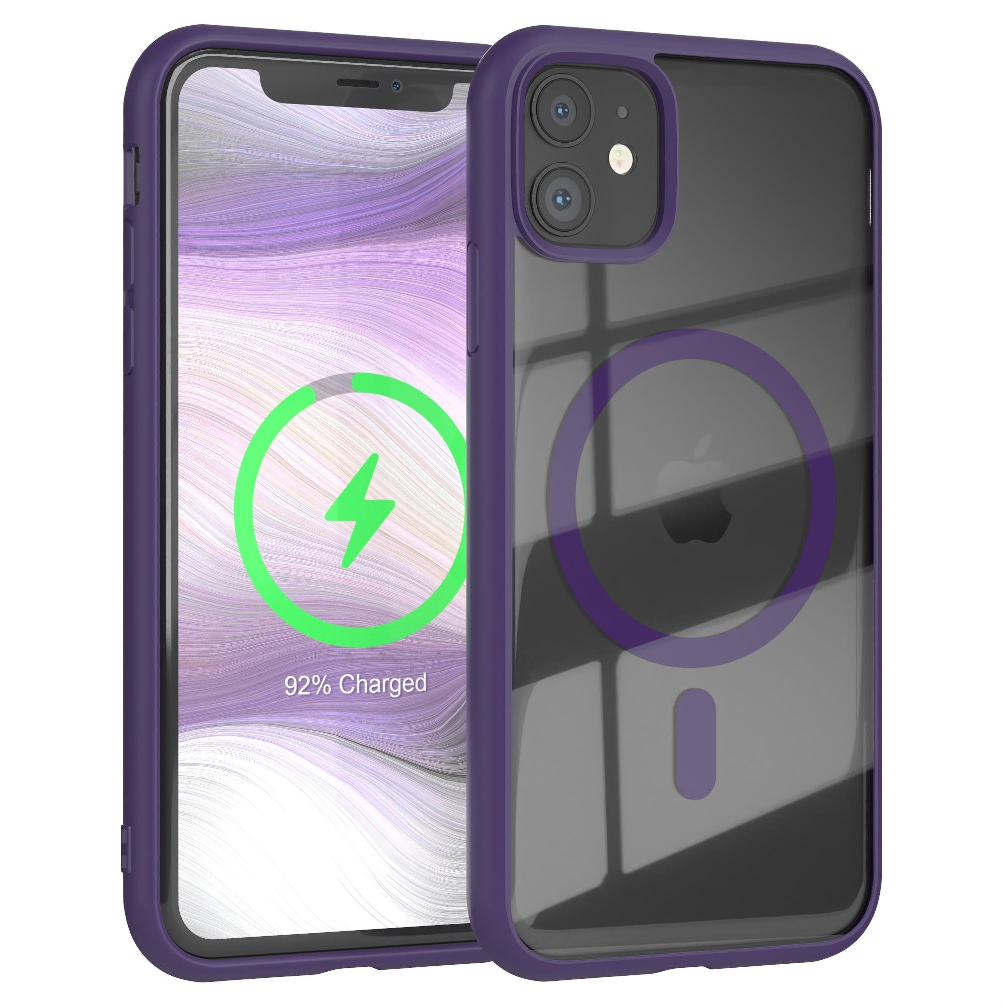EAZY CASE Handyhülle Transparente Hülle mit MagSafe für iPhone 11 6,1 Zoll, Hülle mit Kameraschutz, Smart Case kompatibel mit Magsafe, Violett
