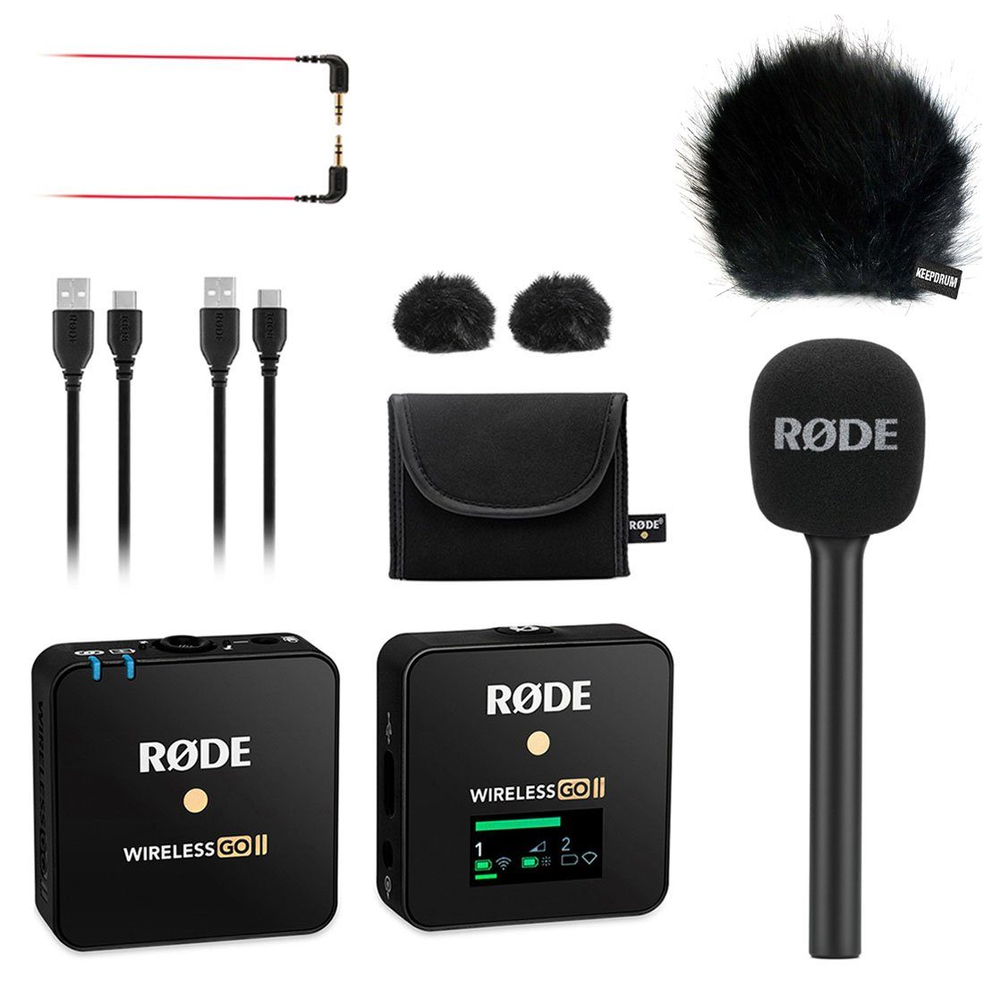 RØDE Mikrofon Wireless GO II Single (mit Interview GO Handadapter), und Fell-Windschutz