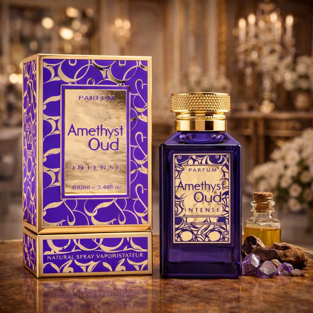 Attar & Co London Eau de Parfum Amethyst Oud Intense, Unisex, Rich Floral & Sweet, 100 ml, 1-tlg., Hergestellt in England, Florale Süße, Rose, Jasmin und Himbeere