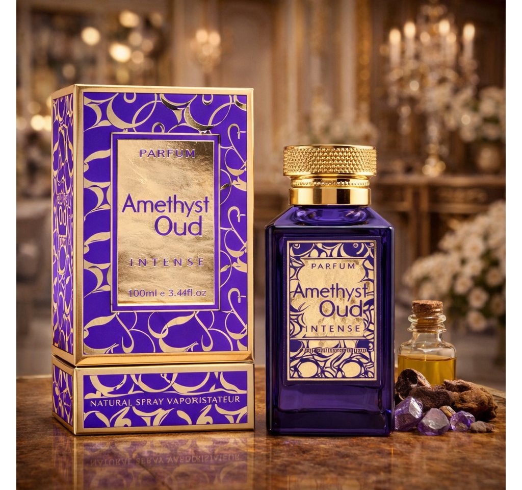 Attar & Co London Eau de Parfum Amethyst Oud Intense, Unisex, Rich Floral & Sweet, 100 ml, 1-tlg., Hergestellt in England, Florale Süße, Rose, Jasmin und Himbeere
