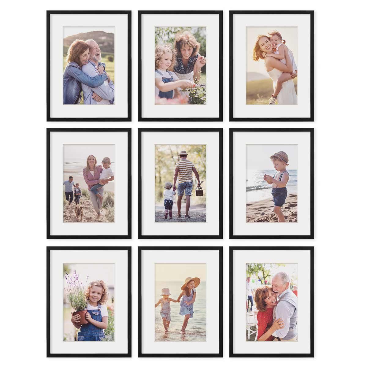 PHOTOLINI Bilderrahmen 9er Set 30x40 cm Modern Schmal mit Passepartout günstig online kaufen